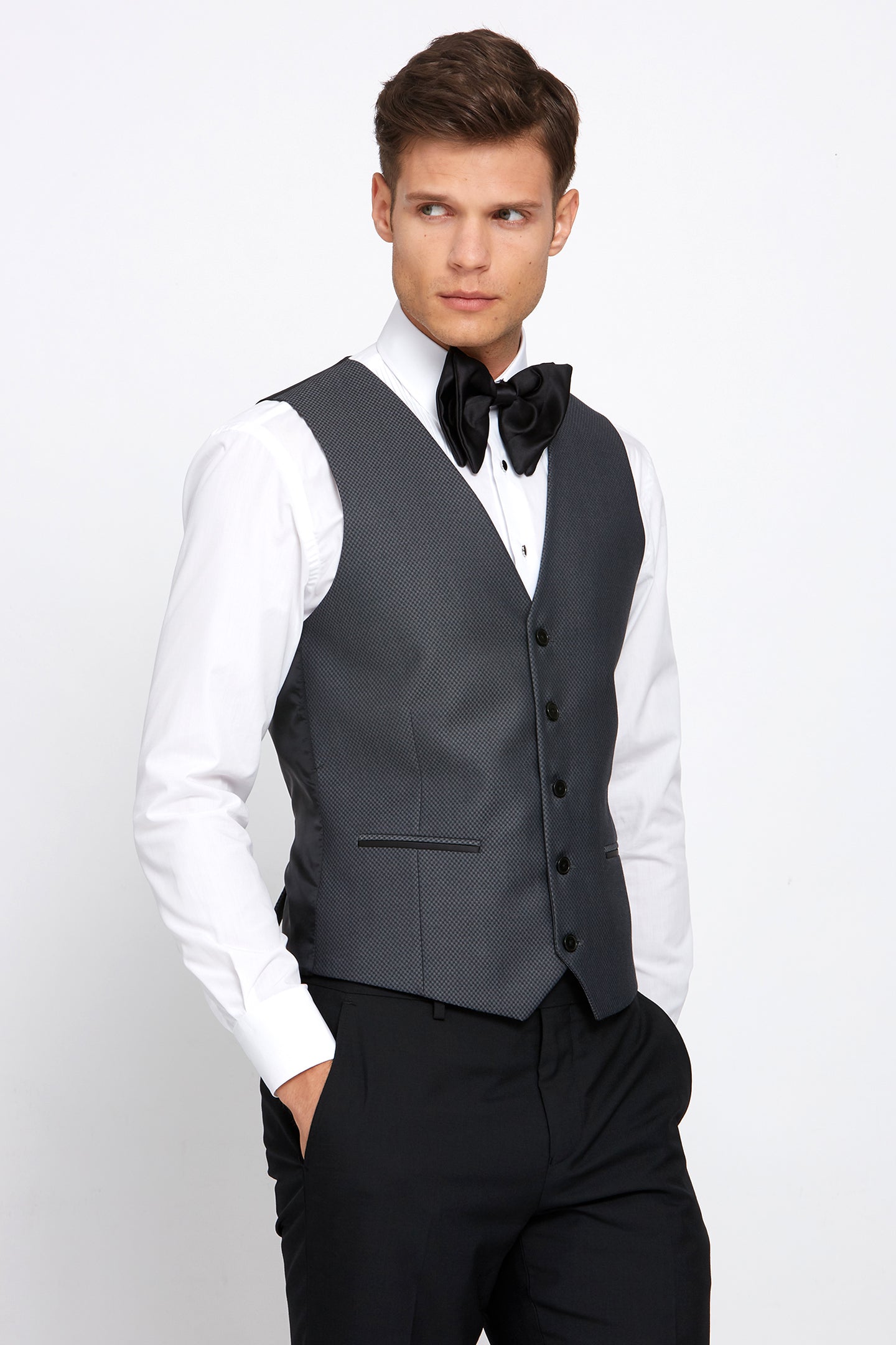 BENETTI Elton Tapered Tux Waistcoat Grey model front view