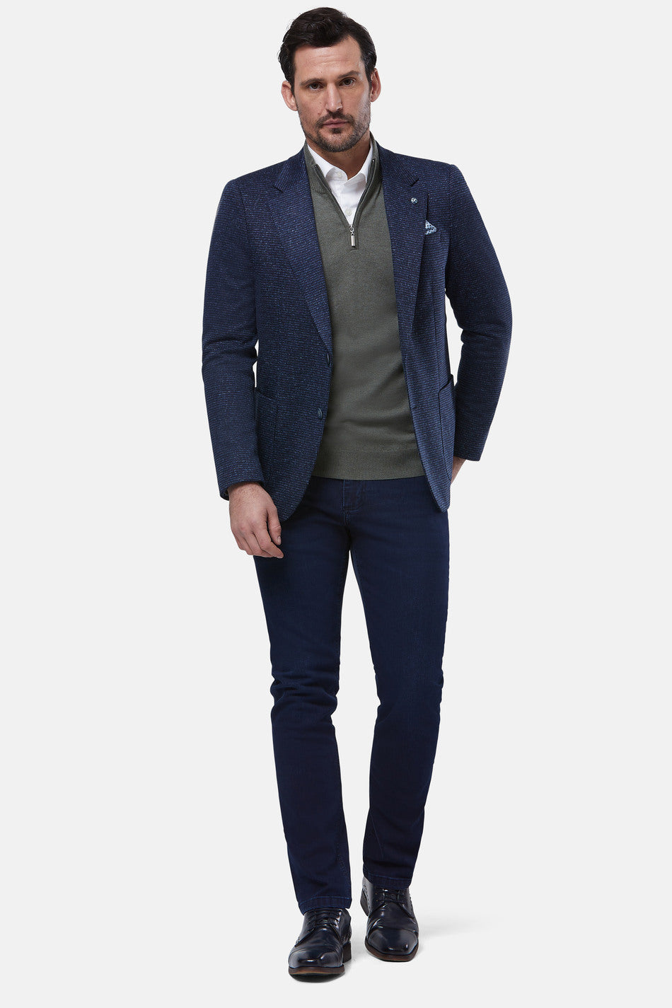 BENETTI Hally Blue Navy Check Tapered Fit Blazer BLUE front view