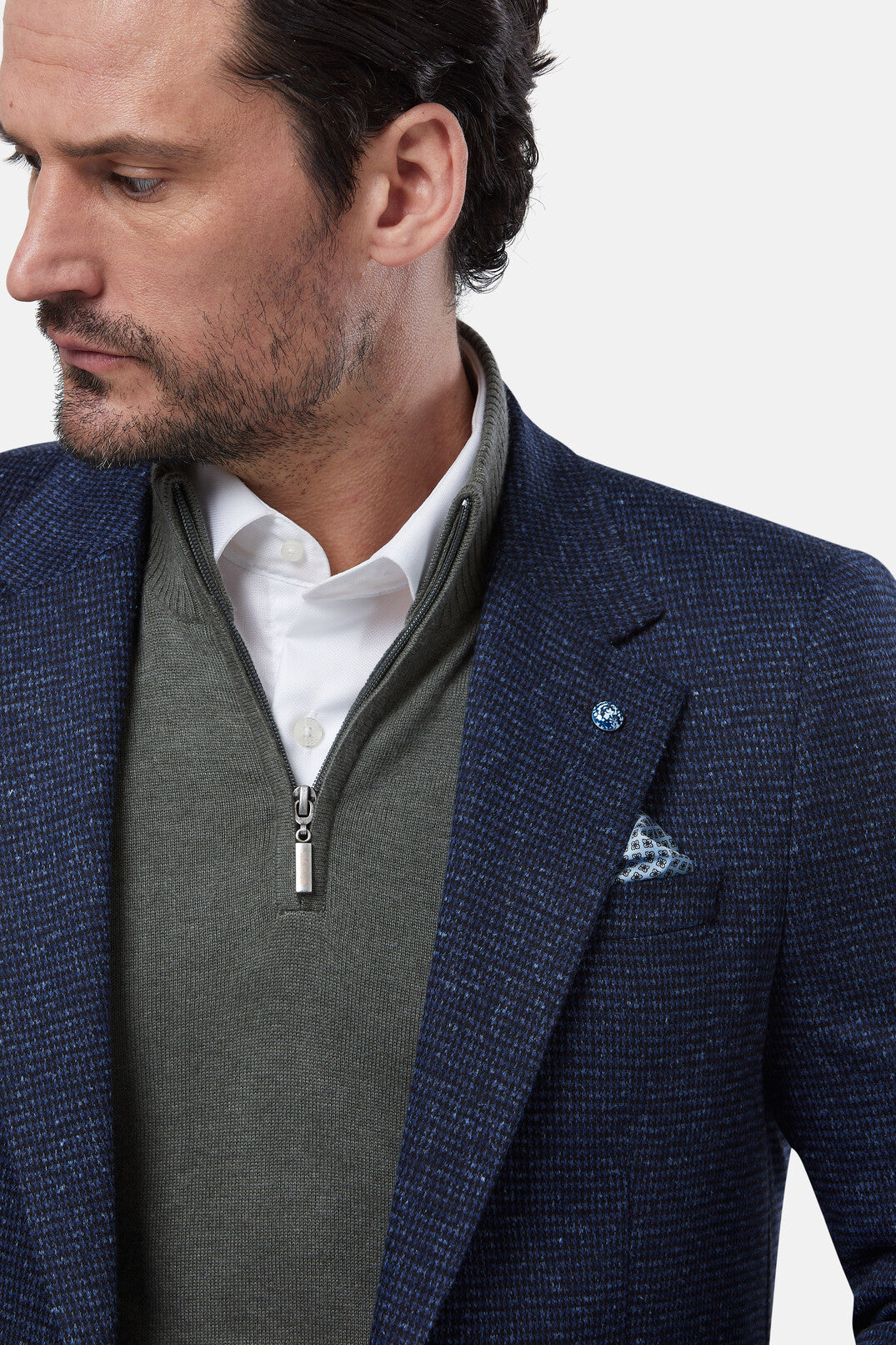BENETTI Hally Blue Navy Check Tapered Fit Blazer BLUE detail view