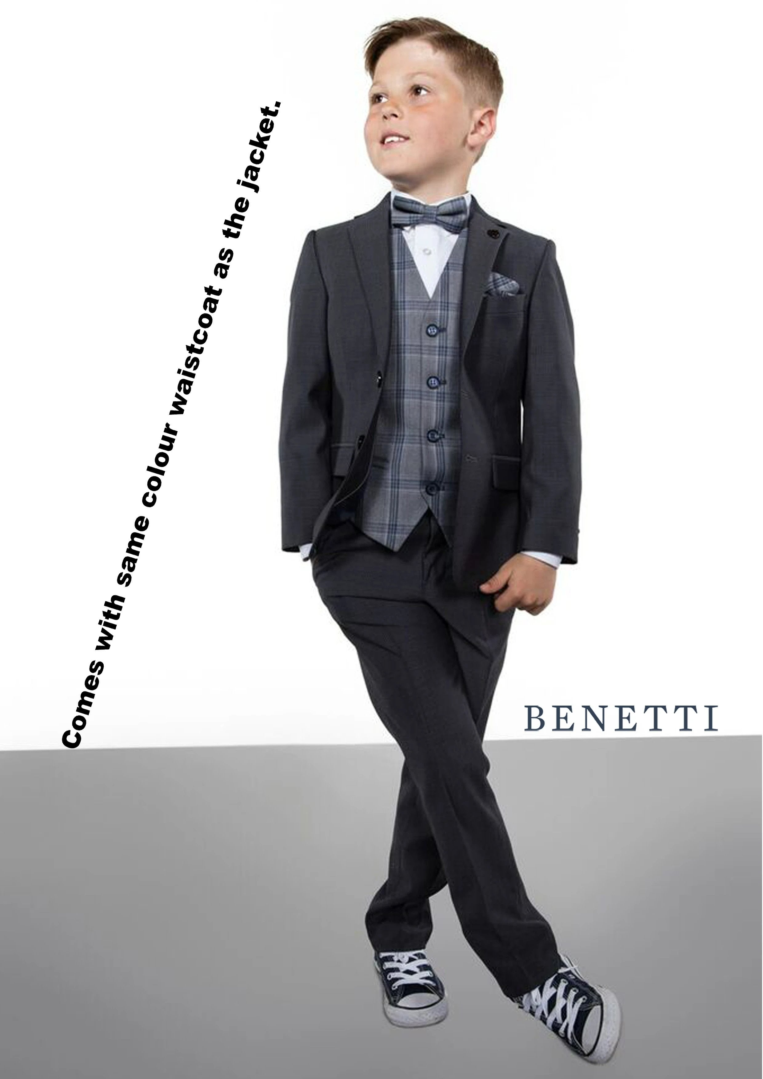 Benetti Boyswear Hogan Boys 3 Piece Suit by Benetti PETROL model front view