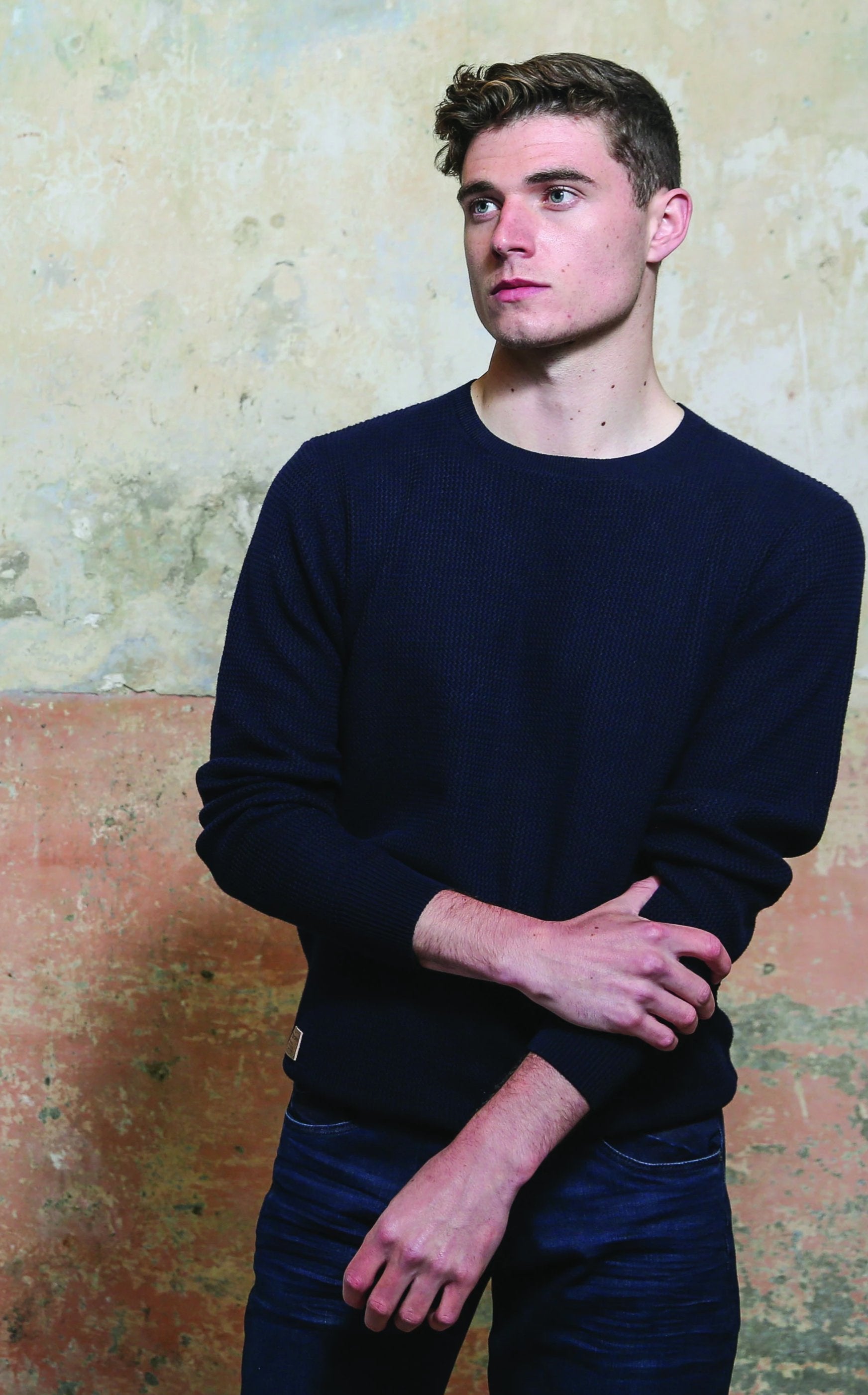 KINGPIN Holden Crew Neck Knit Light Grey model front view
