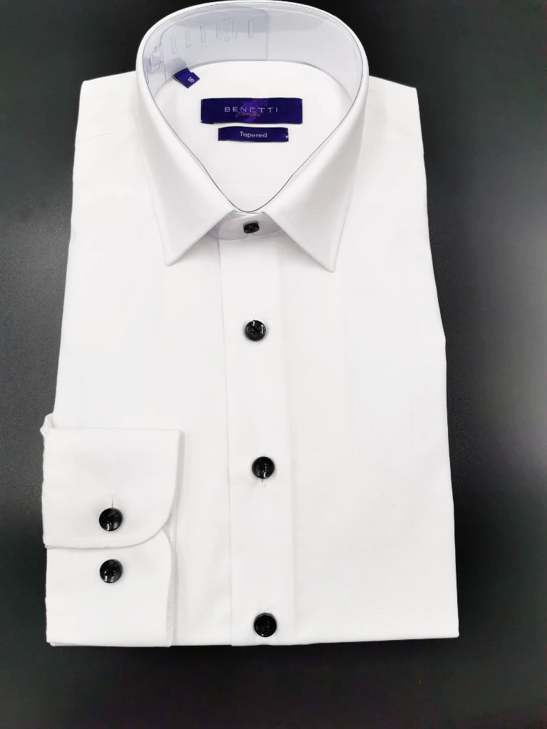 Eric Black button white tapered shirt - Spirit Clothing