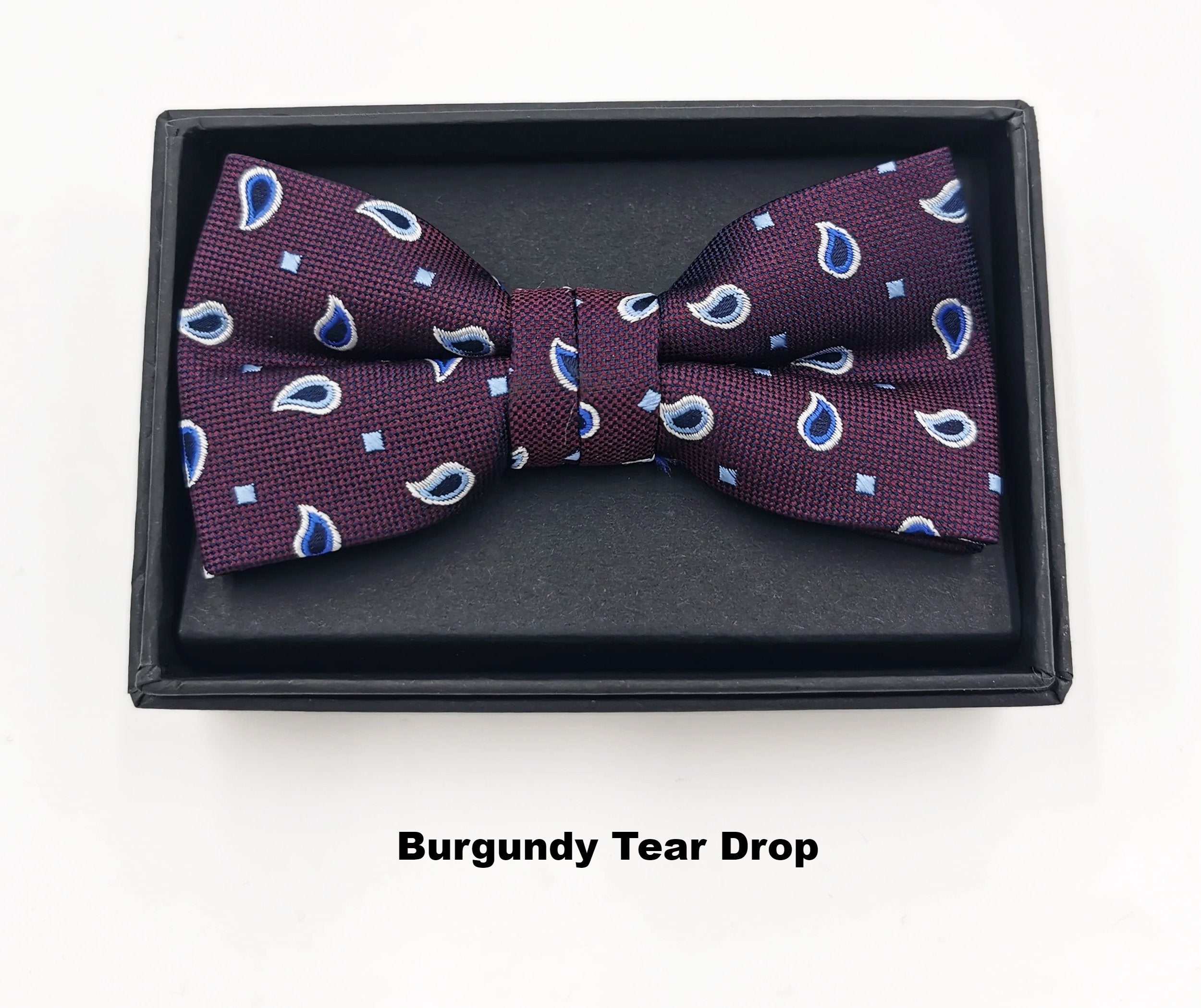 Zazzi Boxed Boy's Burgundy Tear Drop Bow & Pocket Square