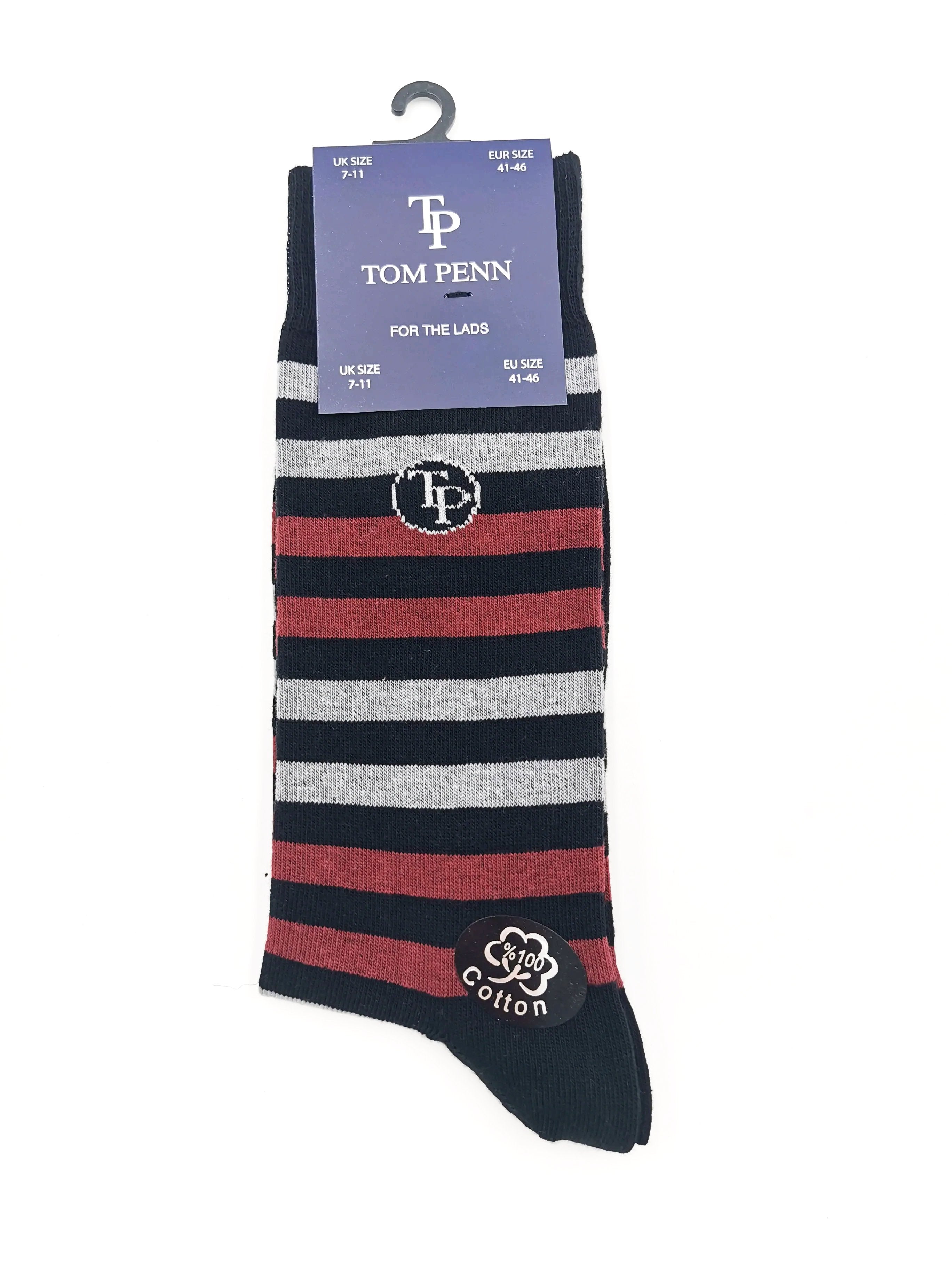 Men's Tom Penn Navy Burgundy Stripe Sock