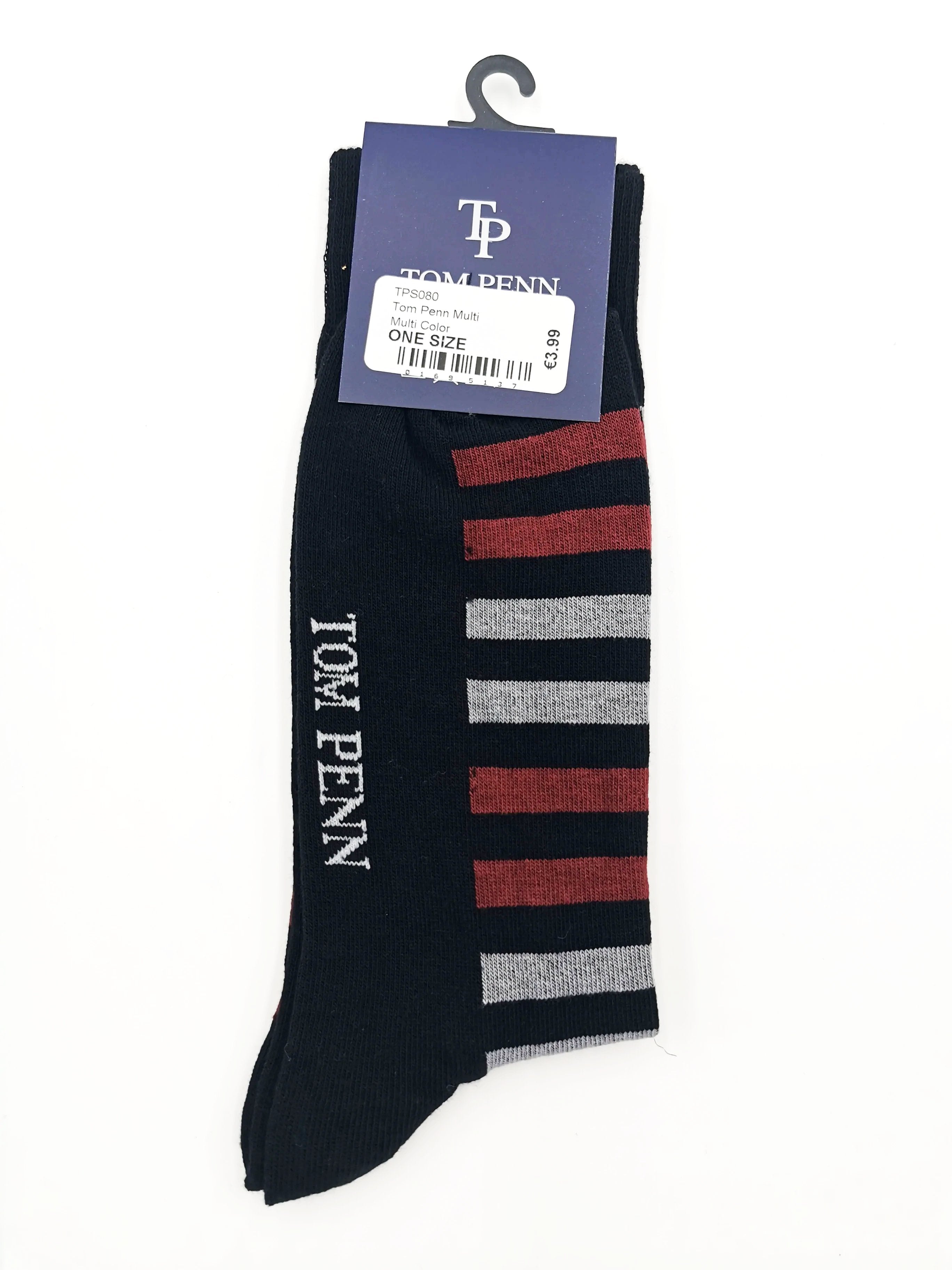 Men's Tom Penn Navy Burgundy Stripe Sock-Back View