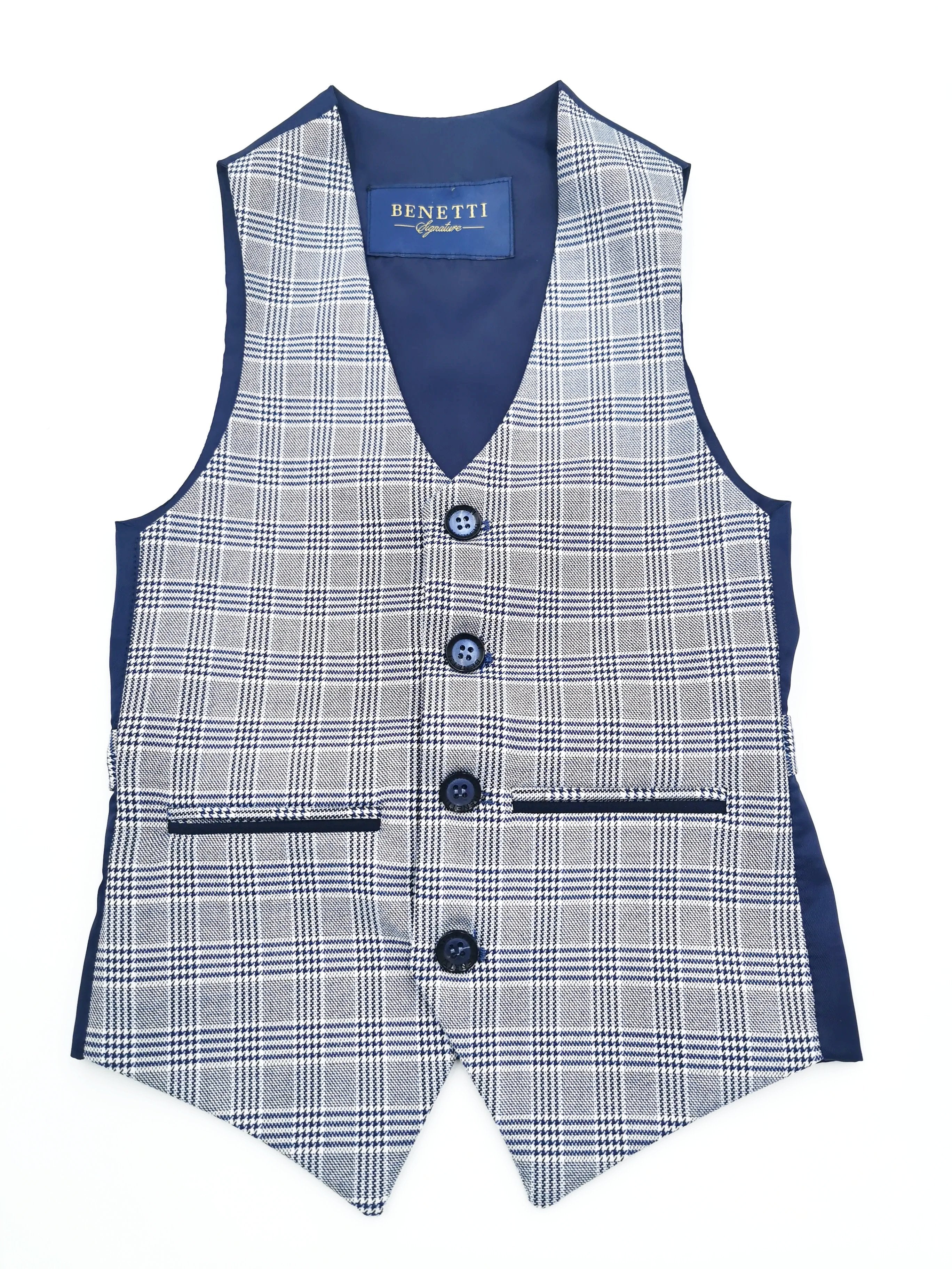 Benetti Boyswear Raymond Boy Navy Check Waistcoat NAVY front view
