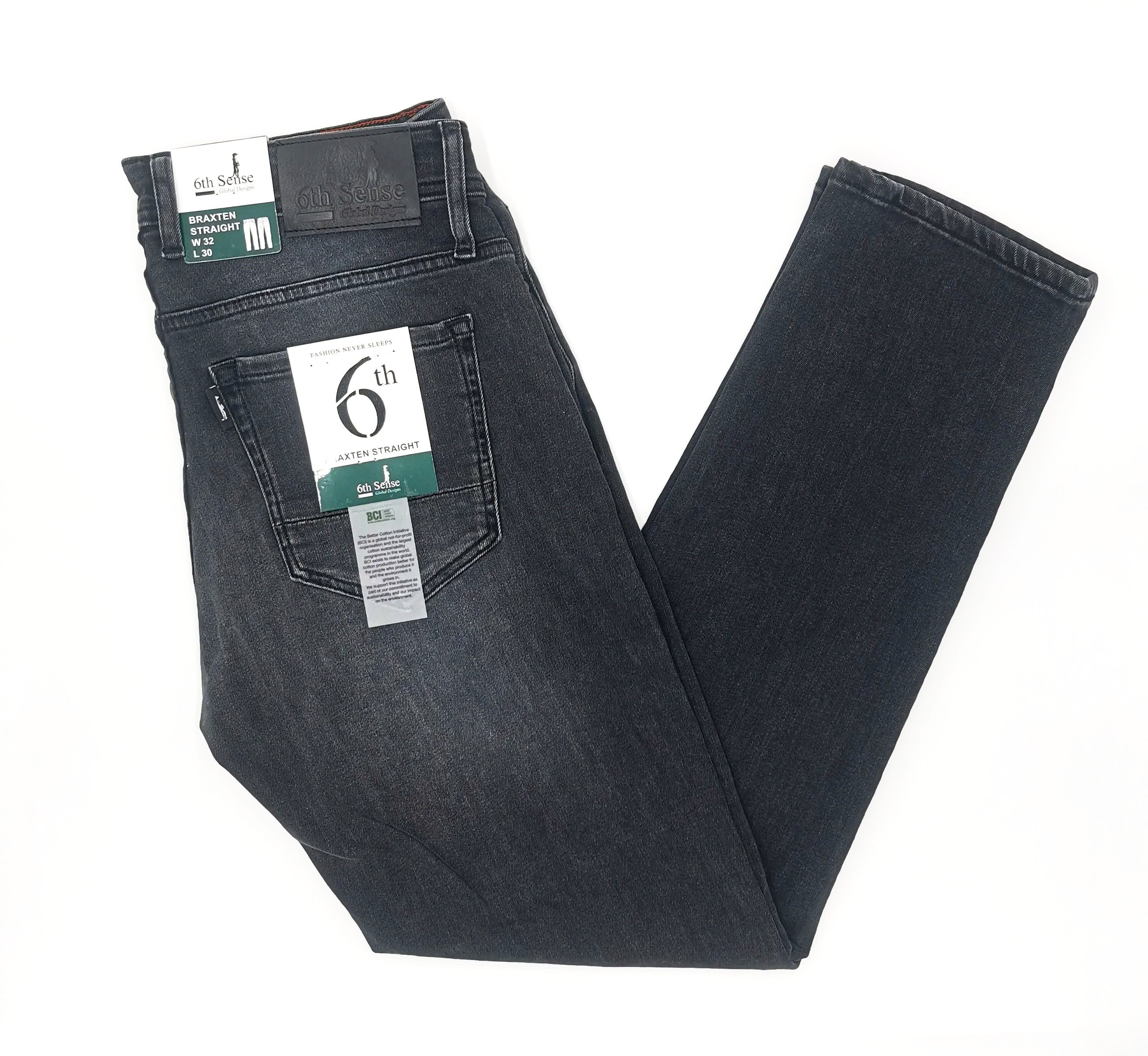 6th Sense Mens Braxten Grey Straight Denim Jean