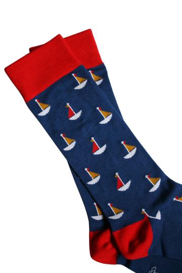 Men's Navy Sailing Boat Socks-Detail View