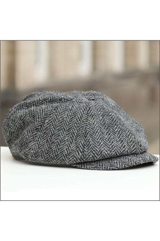 FAILSWORTH Carloway Harris Tweed 8 Piece Grey Flat Cap Grey front view