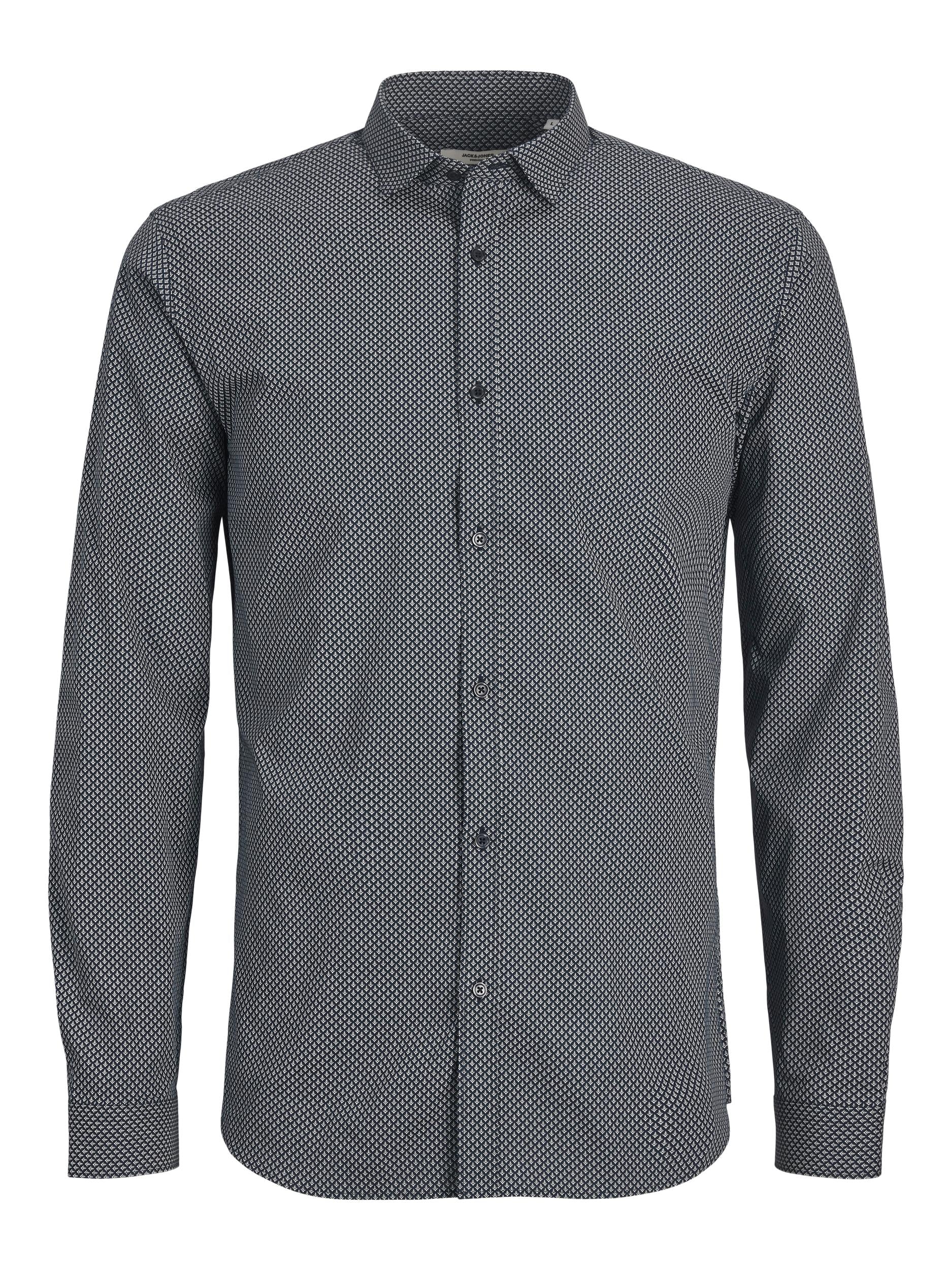 Men's Cardiff Print Shirt Long Sleeve Perfect Navy-Front View
