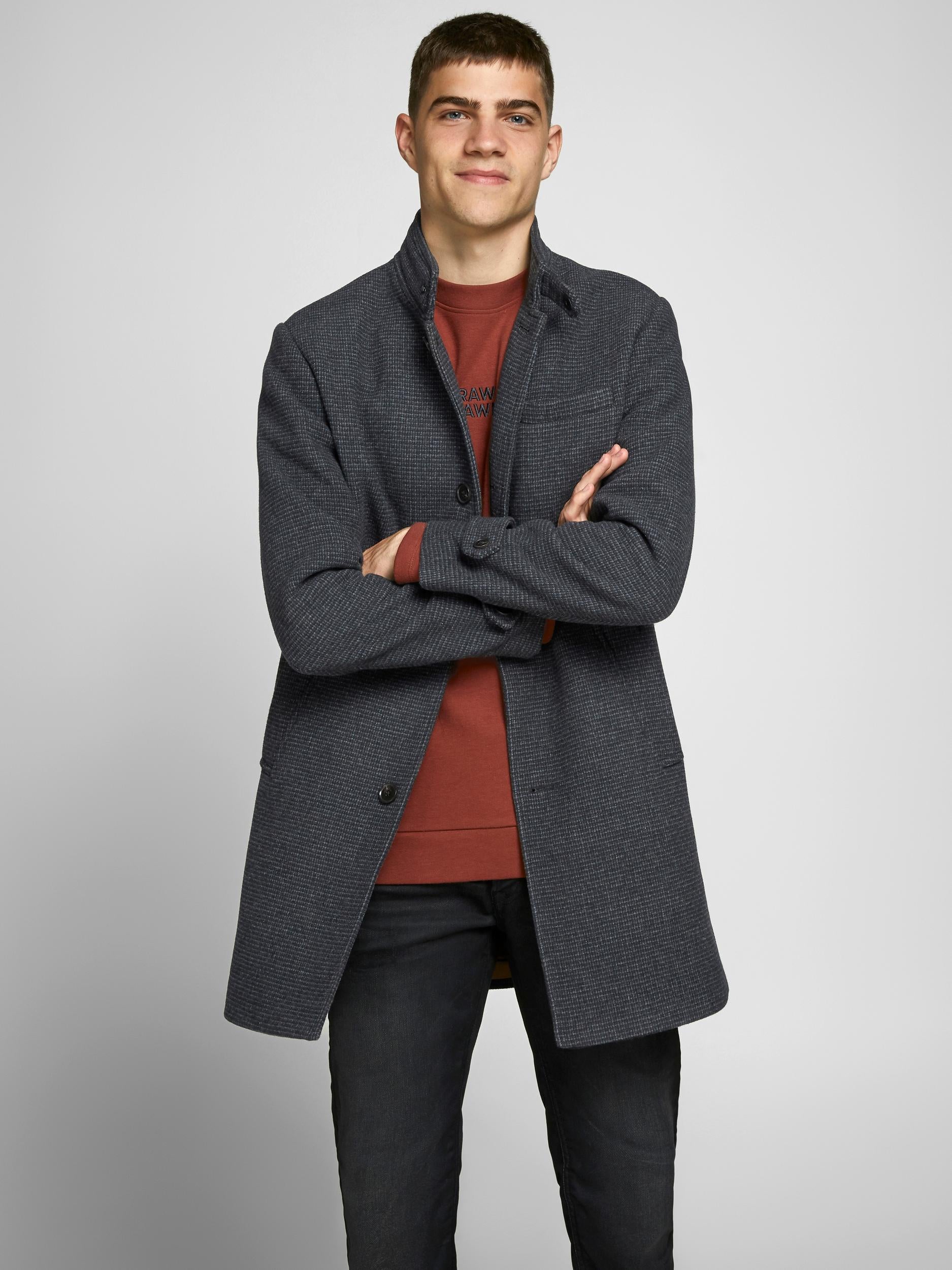 Men's Blamelton Wool Coat Dark Grey-Model Front View