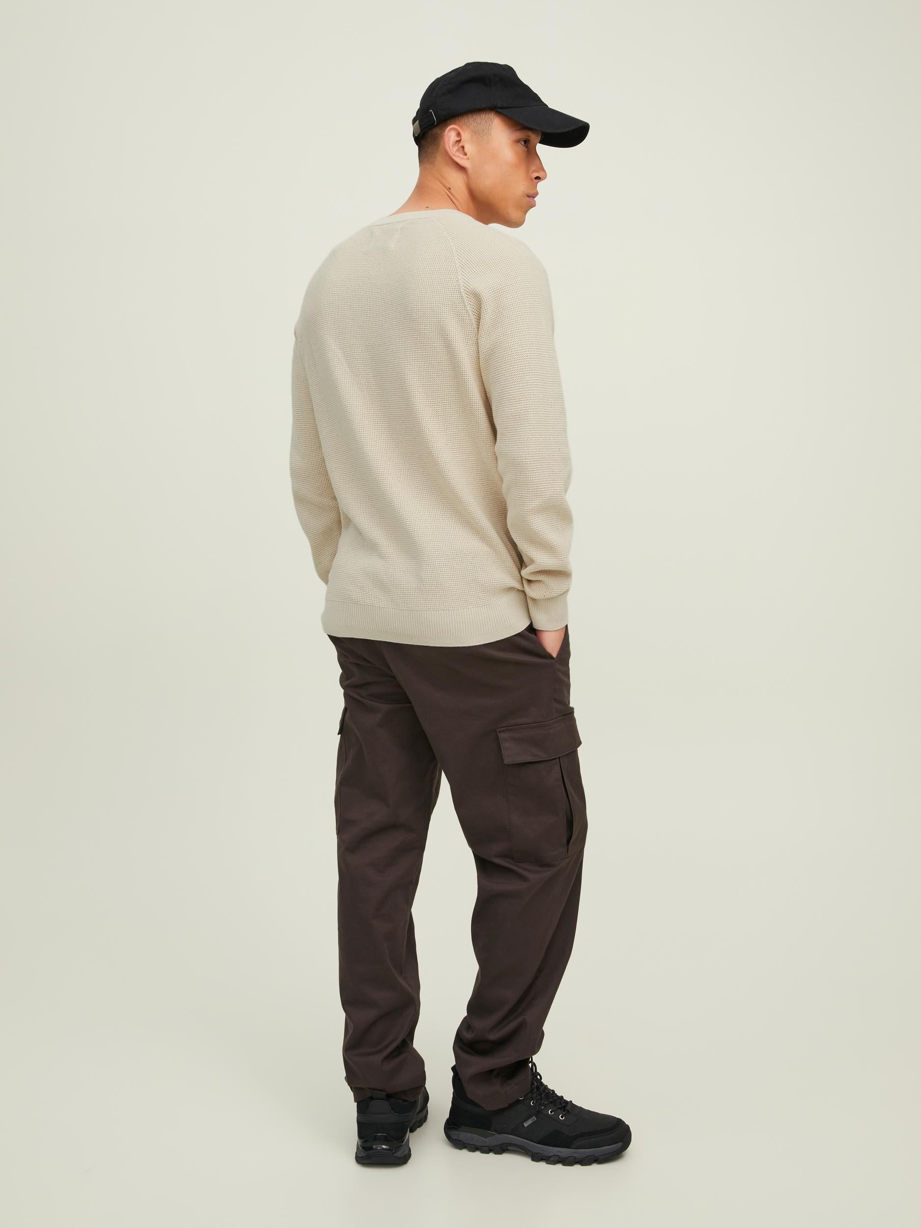 Men's Classic Waffle Knit Crew Neck Moonbeam-Back View