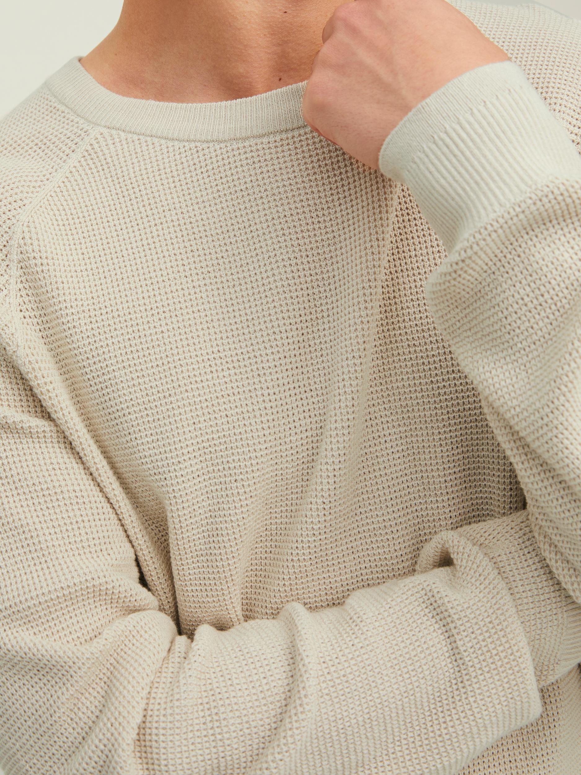 Men's Classic Waffle Knit Crew Neck Moonbeam-Close Up View