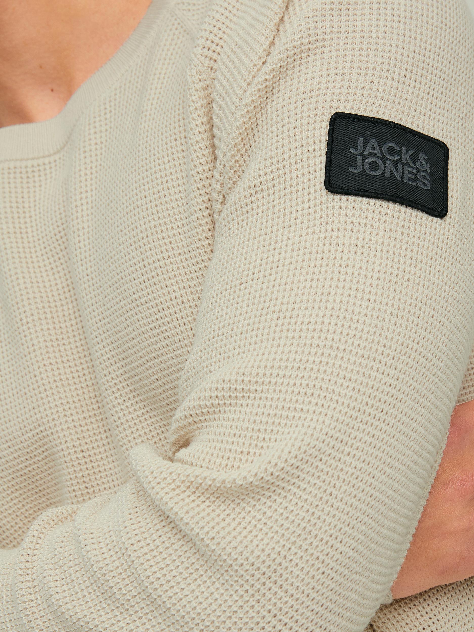 Men's Classic Waffle Knit Crew Neck Moonbeam-Logo View