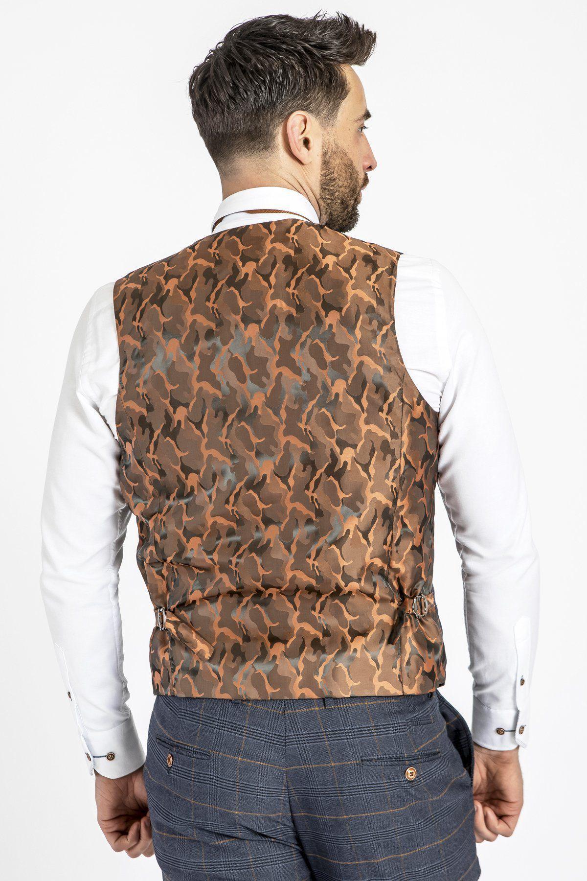 MARC DARCY Jenson Marine Check DB Waistcoat Marine model front view
