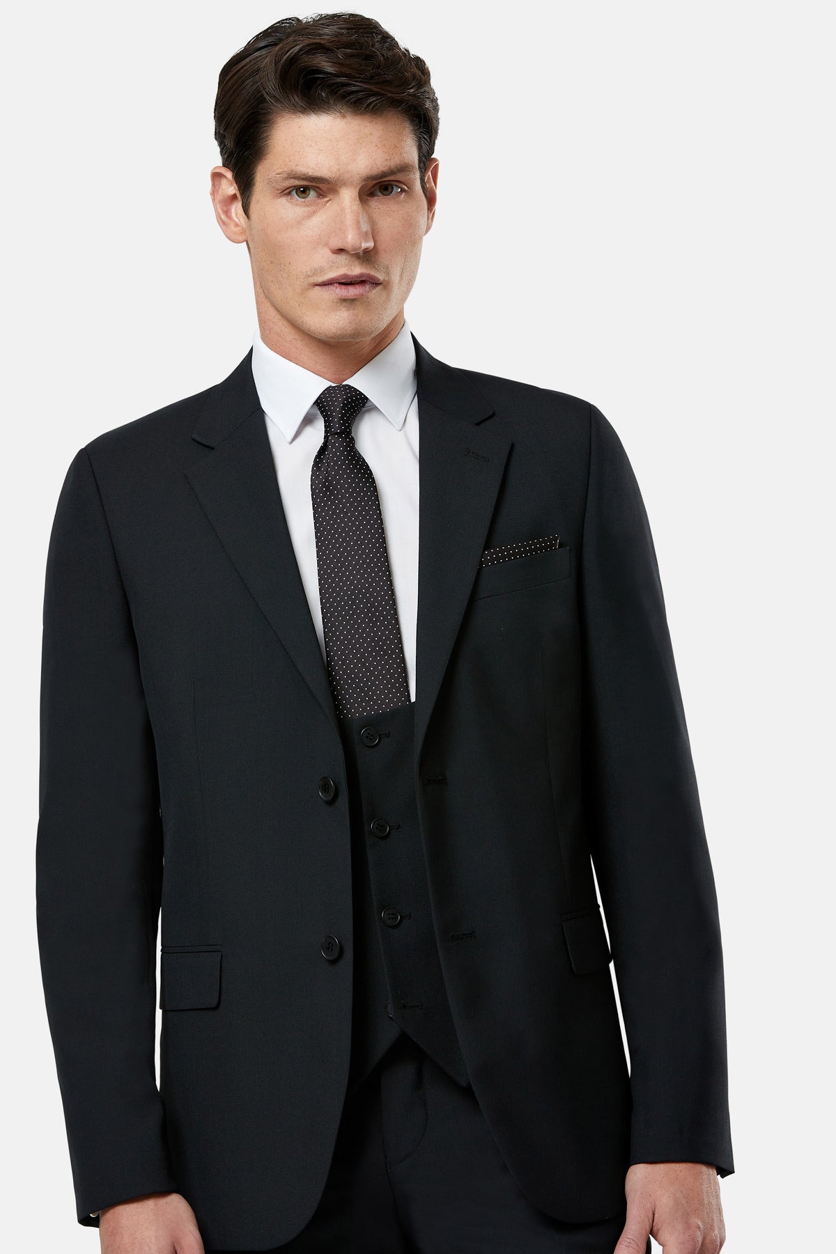 BENETTI James Scoop Tuxedo Waistcoat Black front view