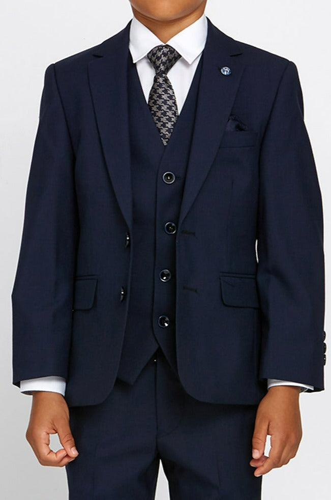 James navy boys waistcoat styled as part of a communion suit
