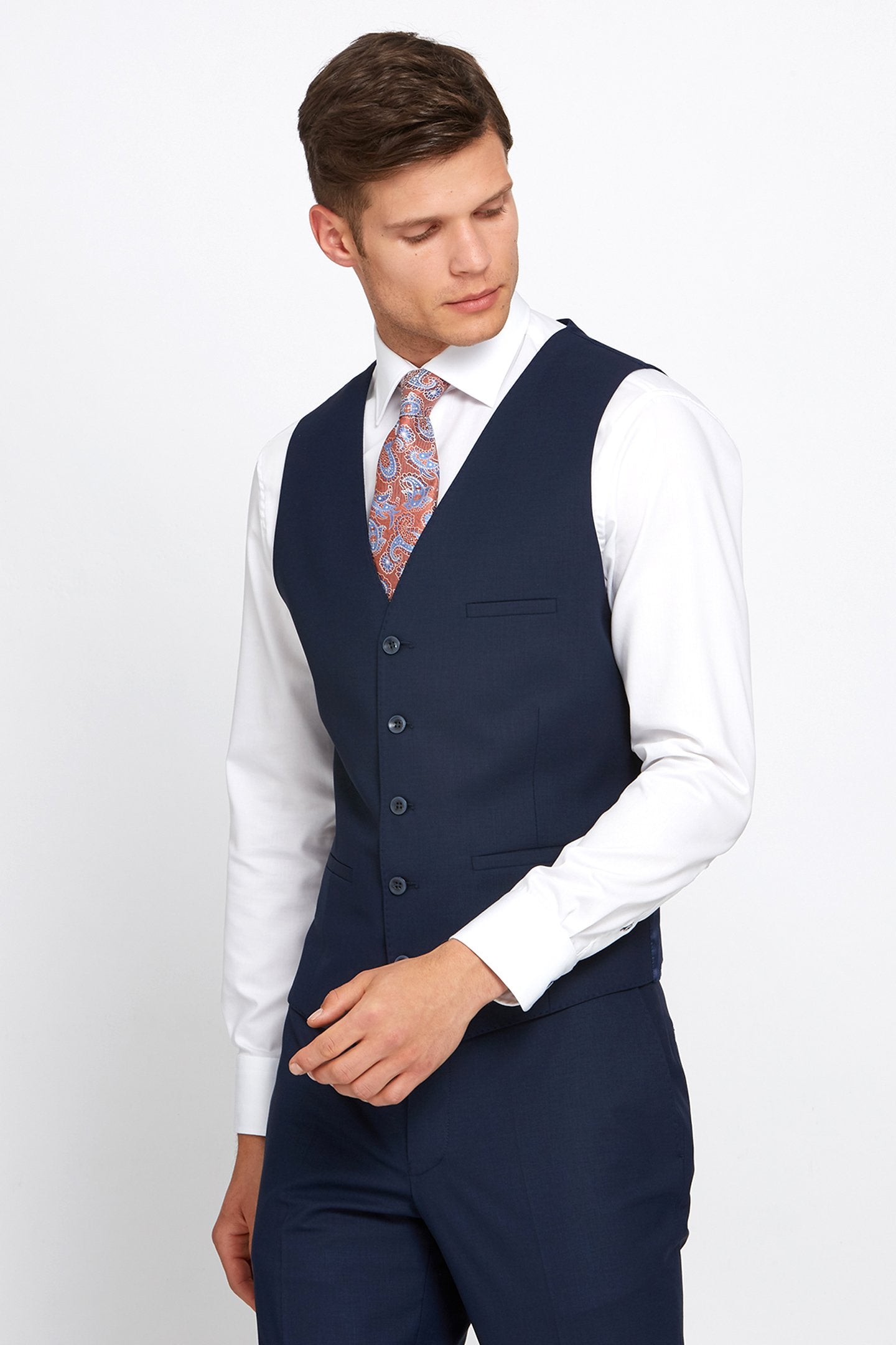 REGENCY BENETTI Jonny Navy Tapered Fit Waistcoat Navy model front view