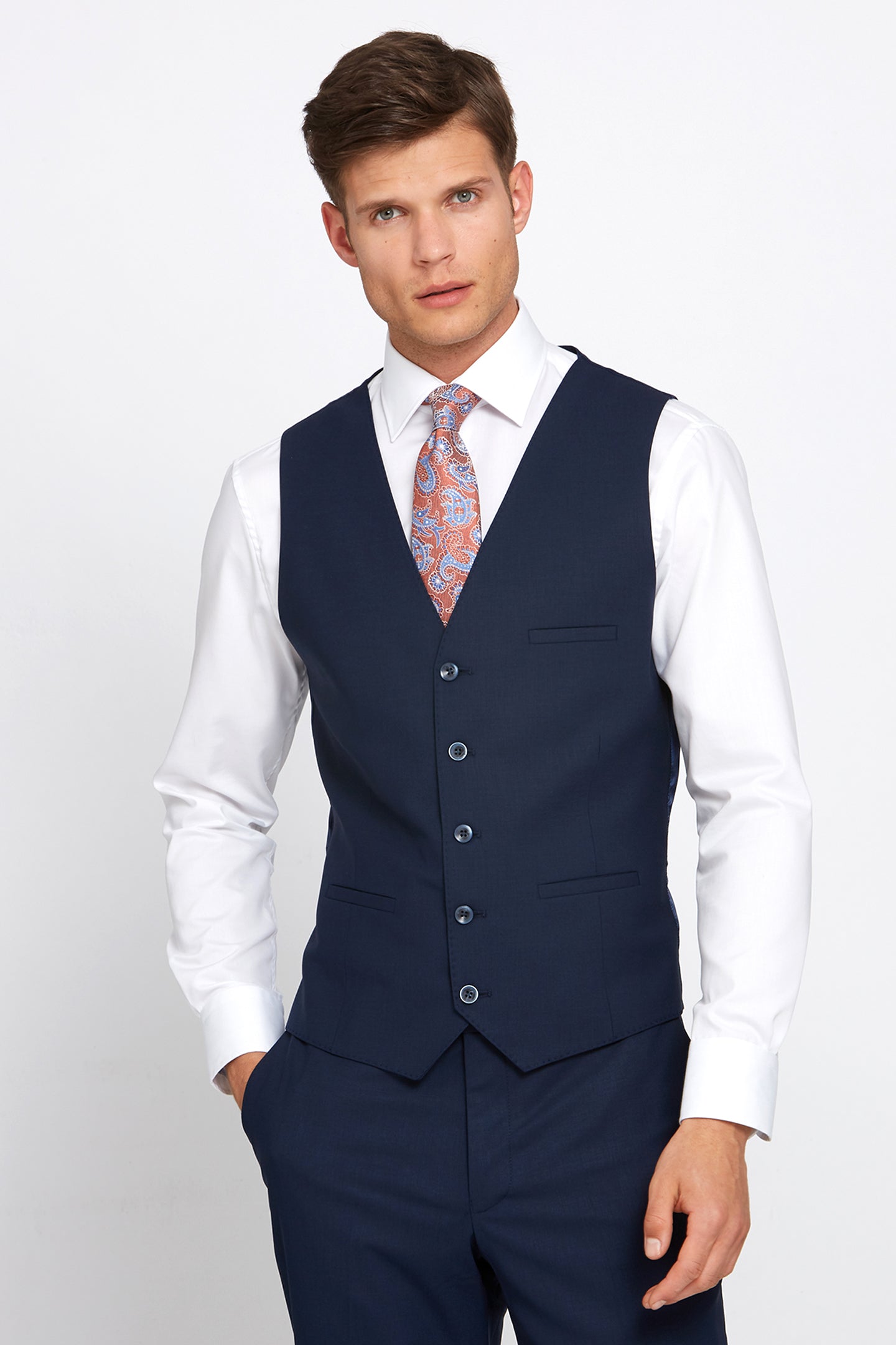 REGENCY BENETTI Jonny Navy Tapered Fit Waistcoat Navy front view