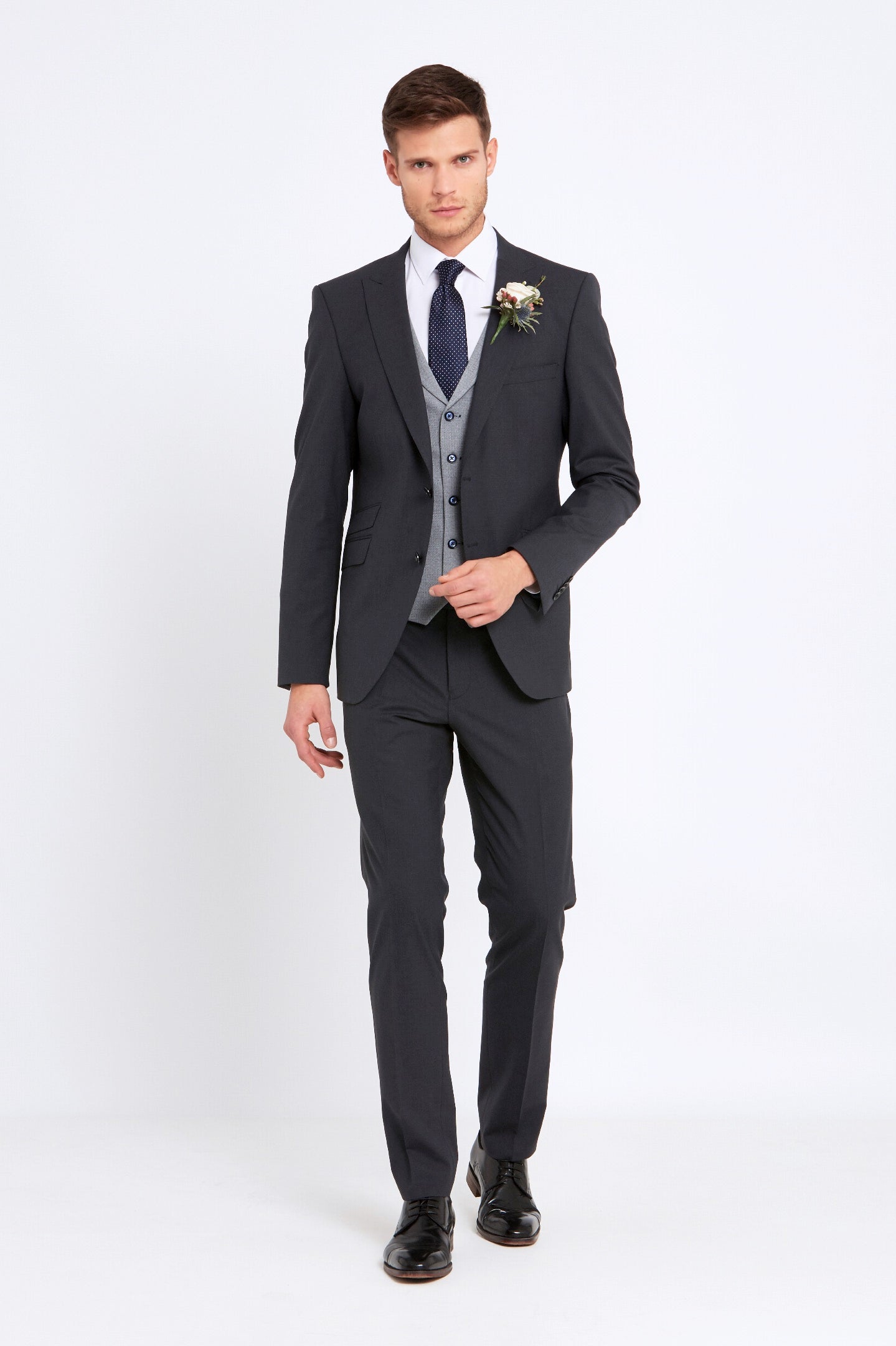 REGENCY BENETTI Jonny Charcoal Tapered Fit Trousers Charcoal model front view