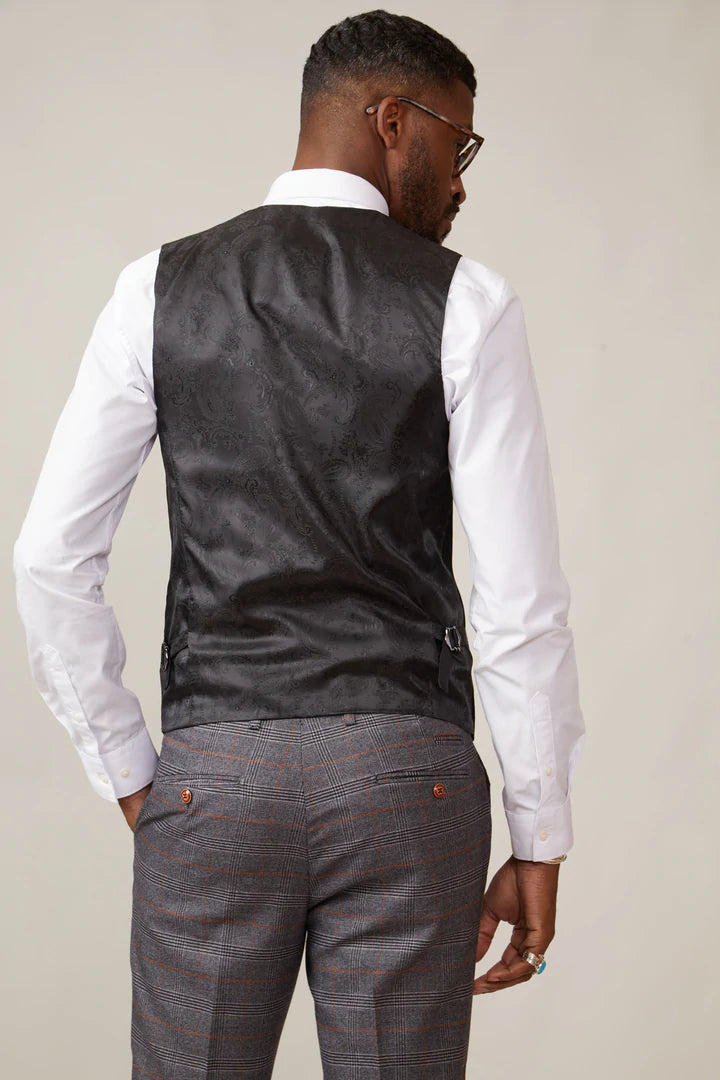 Kelvin Double Breasted Black Waistcoat-Back View