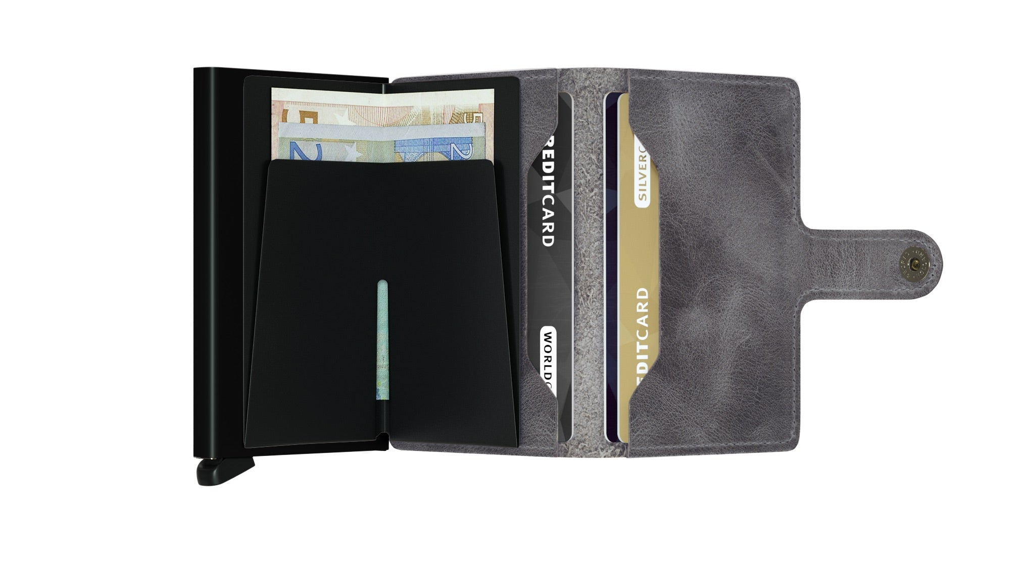 Secrid Vintage Grey/Black Miniwallet-Opened View