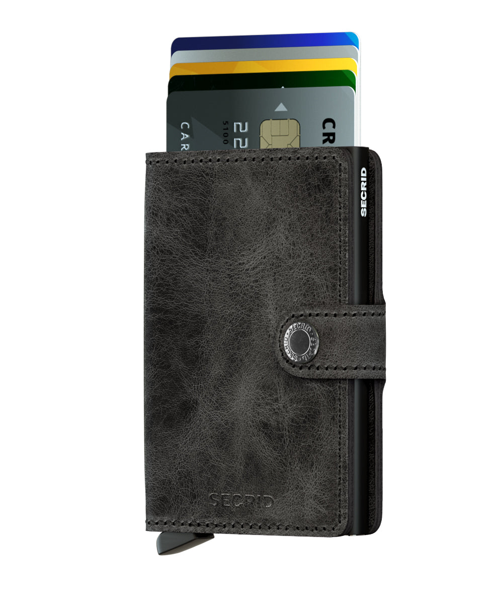 Secrid Vintage Black Miniwallet-Front View with Cards