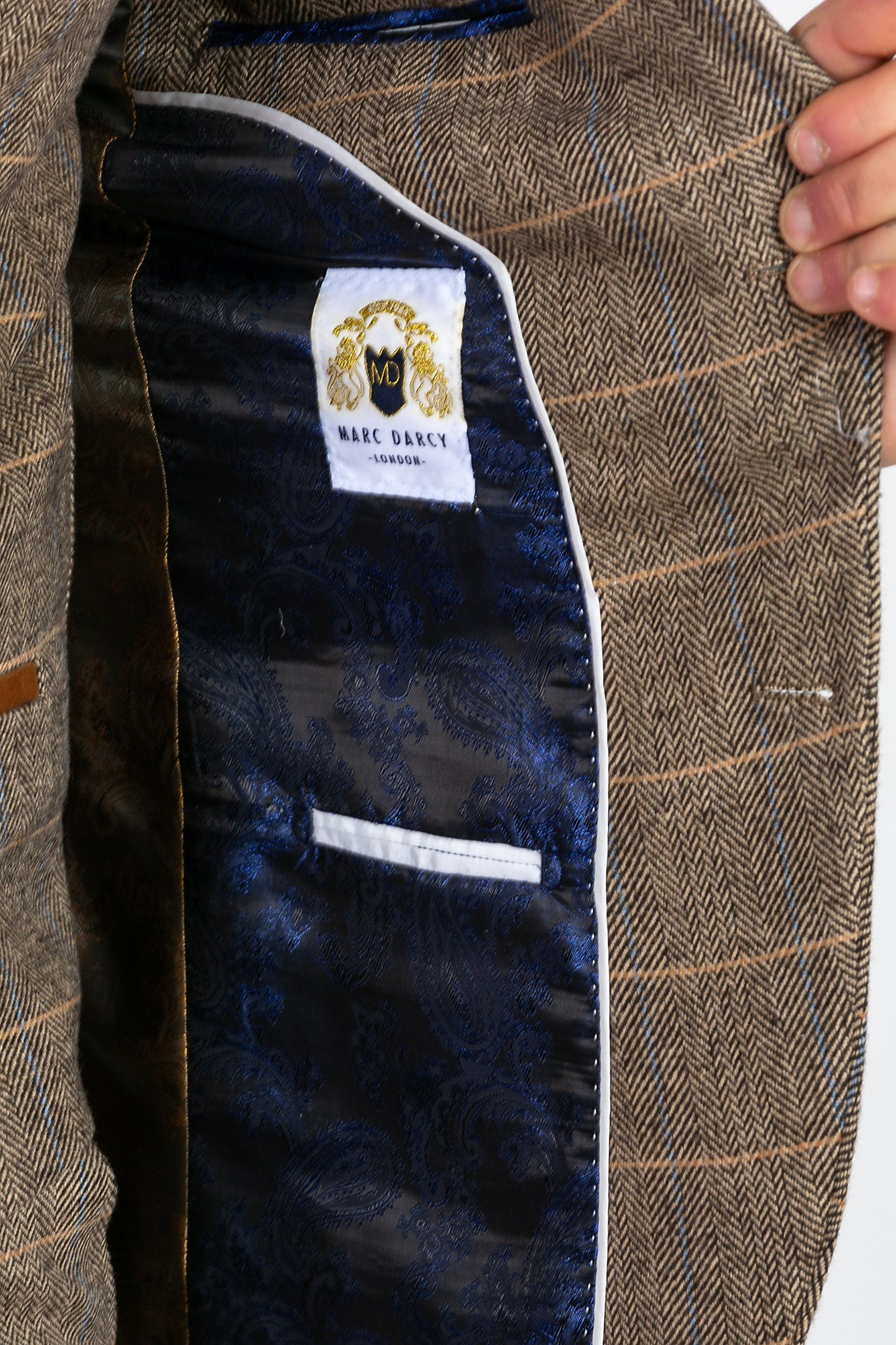MARC DARCY Ted Tweed Check Tan Blazer Tan model front view