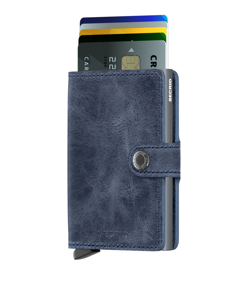Secrid Vintage Blue Miniwallet-Open View with Cards