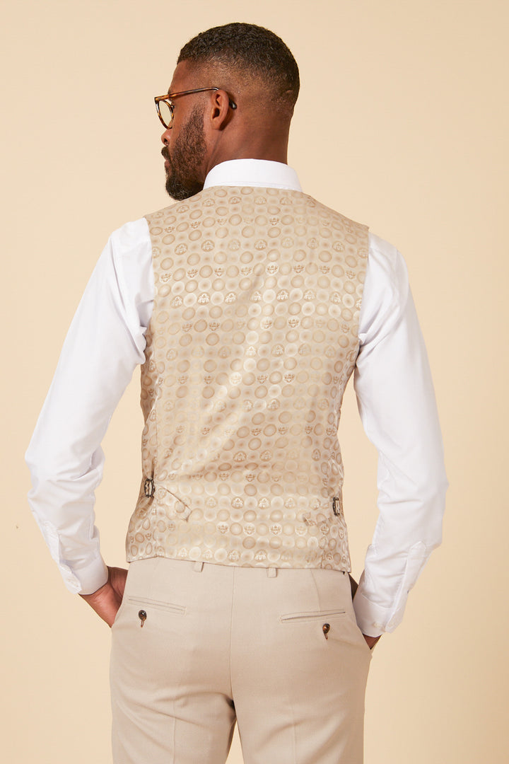 Back view of men's stone waistcoat