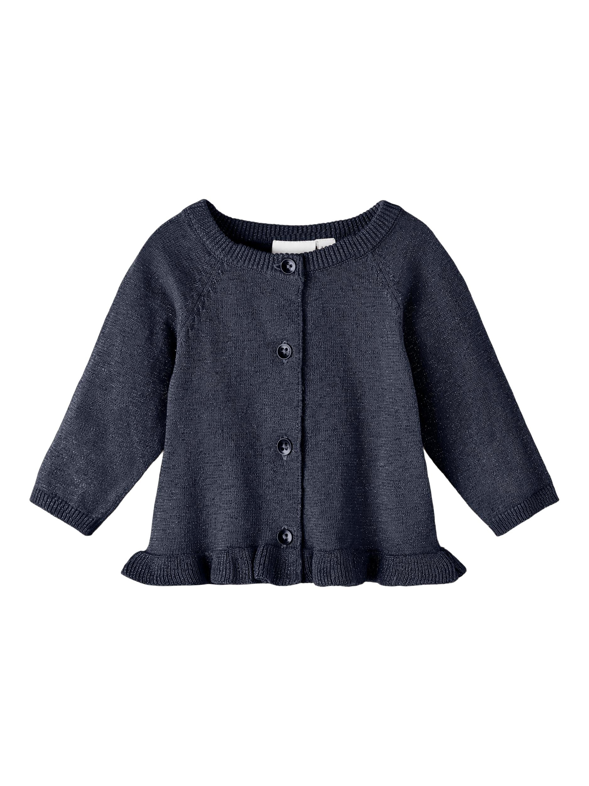 Girl's Dark Sapphire Newborn Rasille Knit Cardigan-Front View