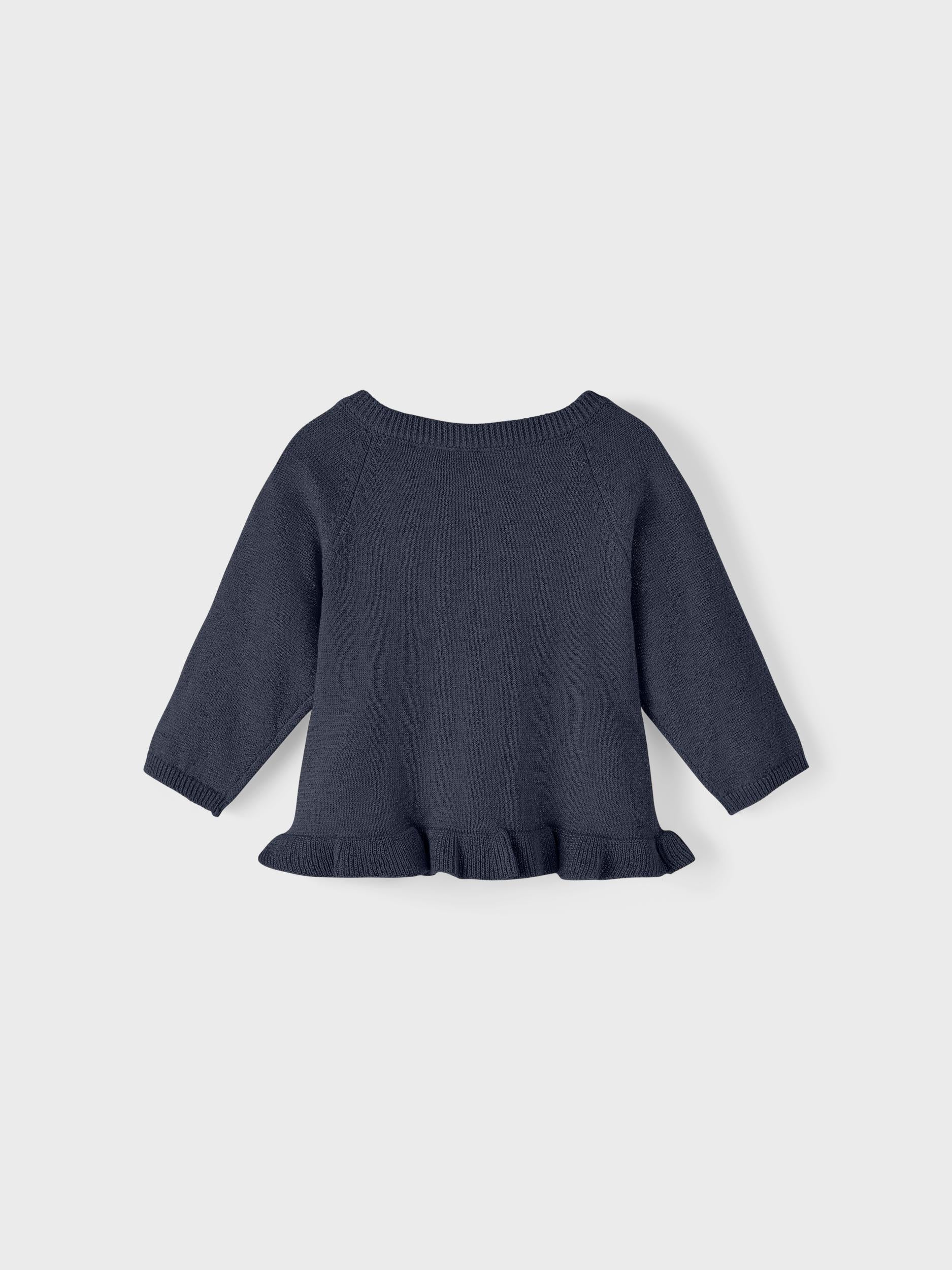 Girl's Dark Sapphire Newborn Rasille Knit Cardigan-Back View