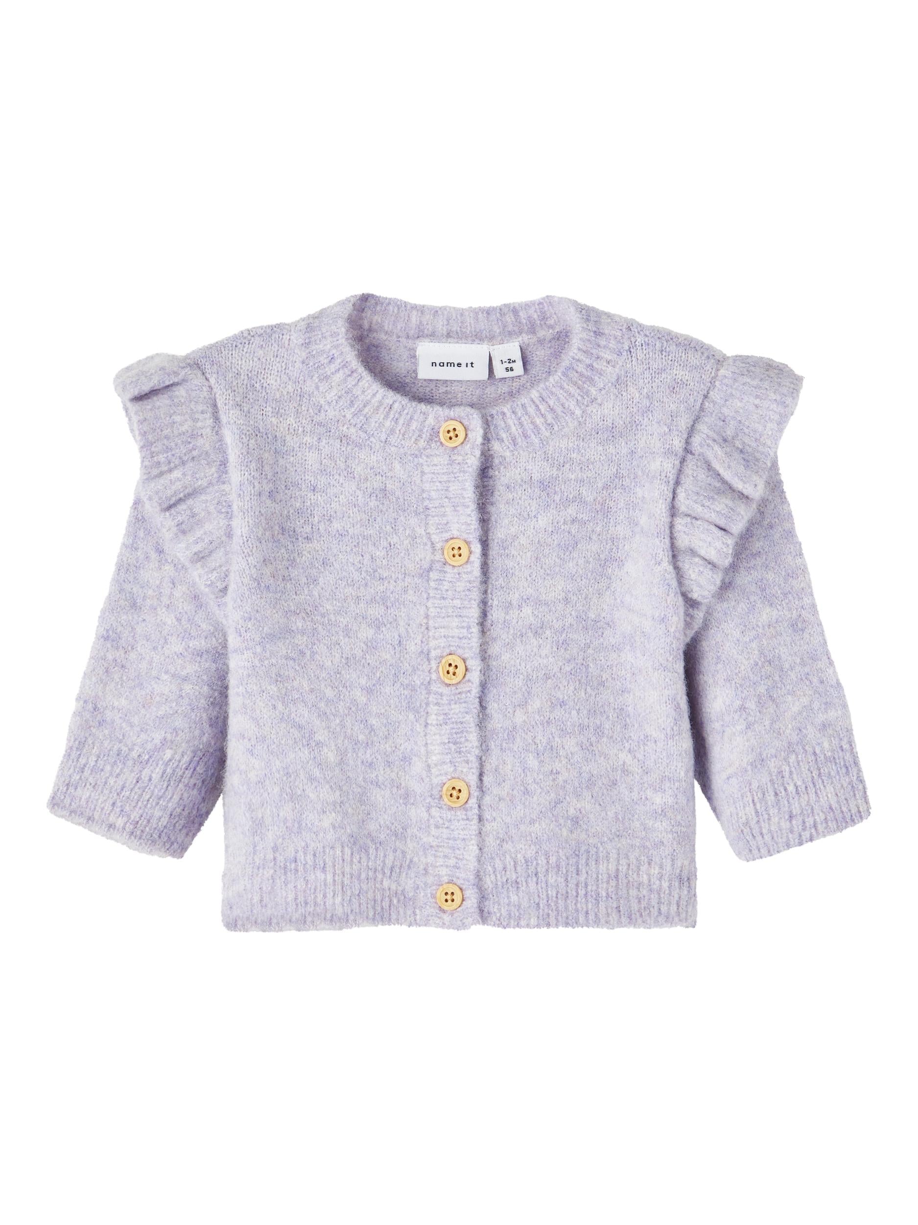 Girl's Orchid Petal Sifine Long Sleeve Knit Cardigan-Front View