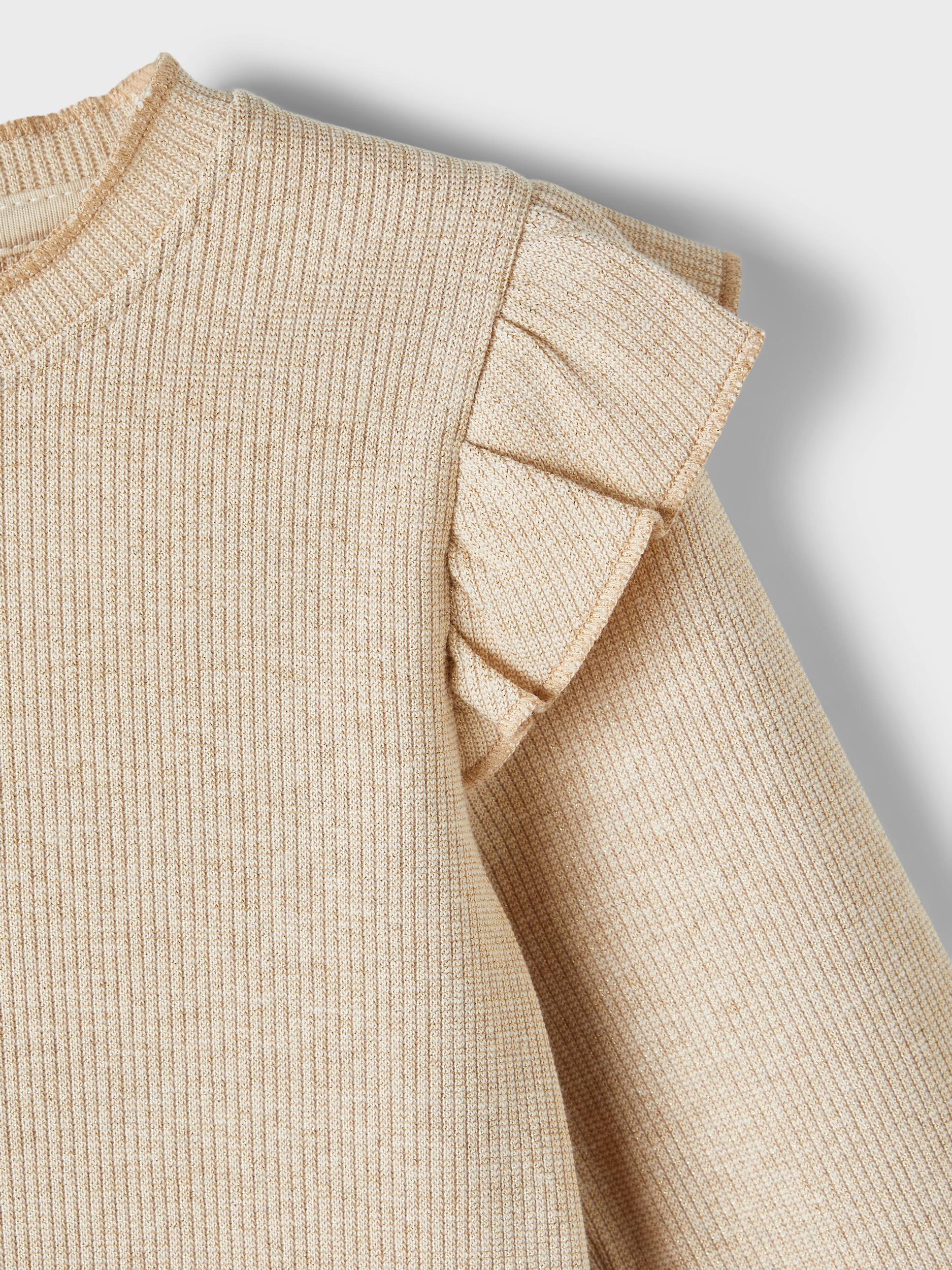 Girl's Beige Siclo Long Sleeve Glitter Dress-Close Up View