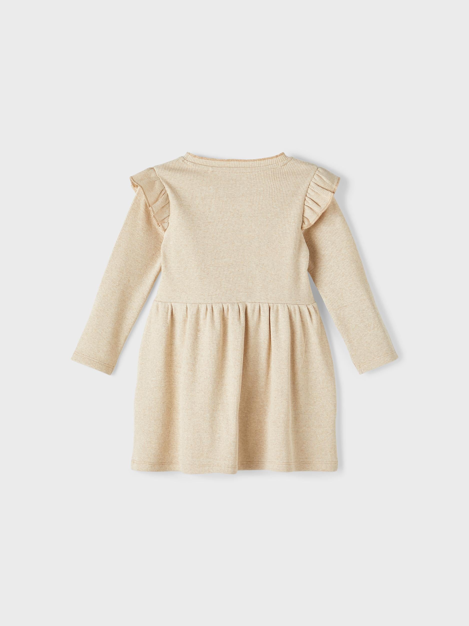 Girl's Beige Siclo Long Sleeve Glitter Dress-Back View