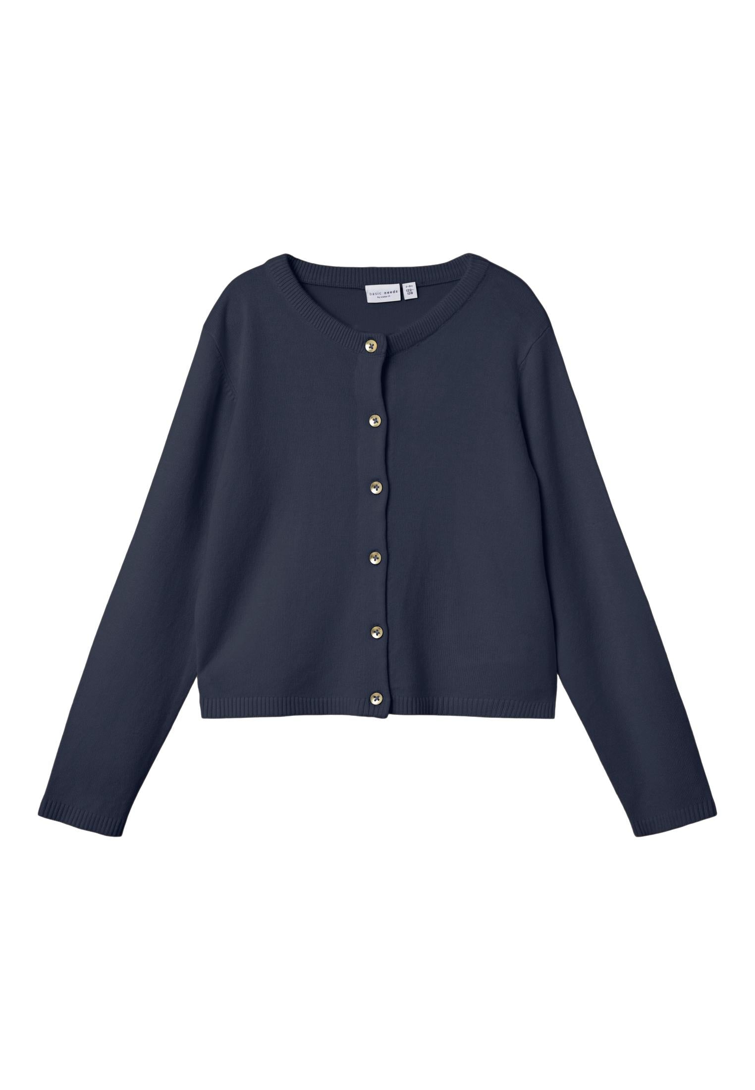 Girls Dark Sapphire Valma Long Sleeve Short Knit Cardigan-Front View