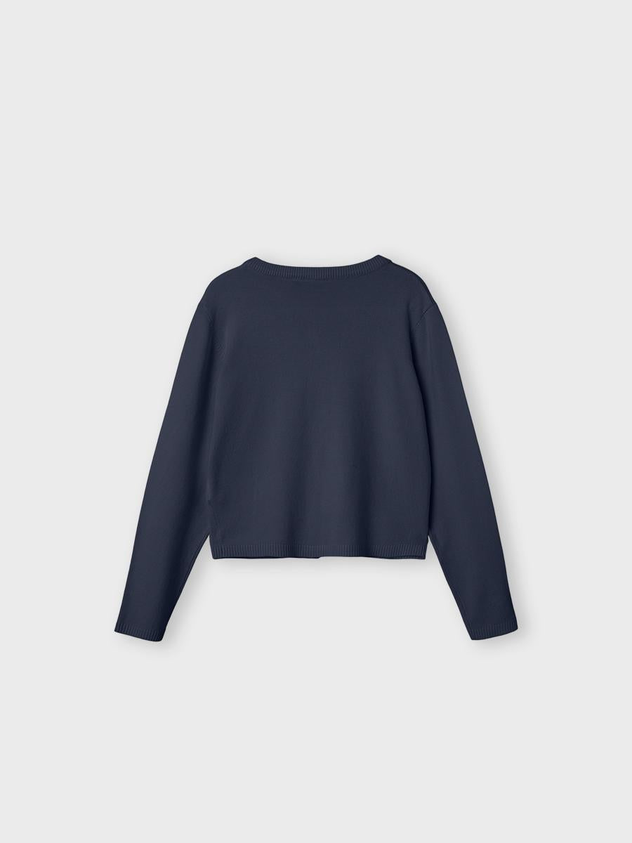 Girls Dark Sapphire Valma Long Sleeve Short Knit Cardigan-Back View