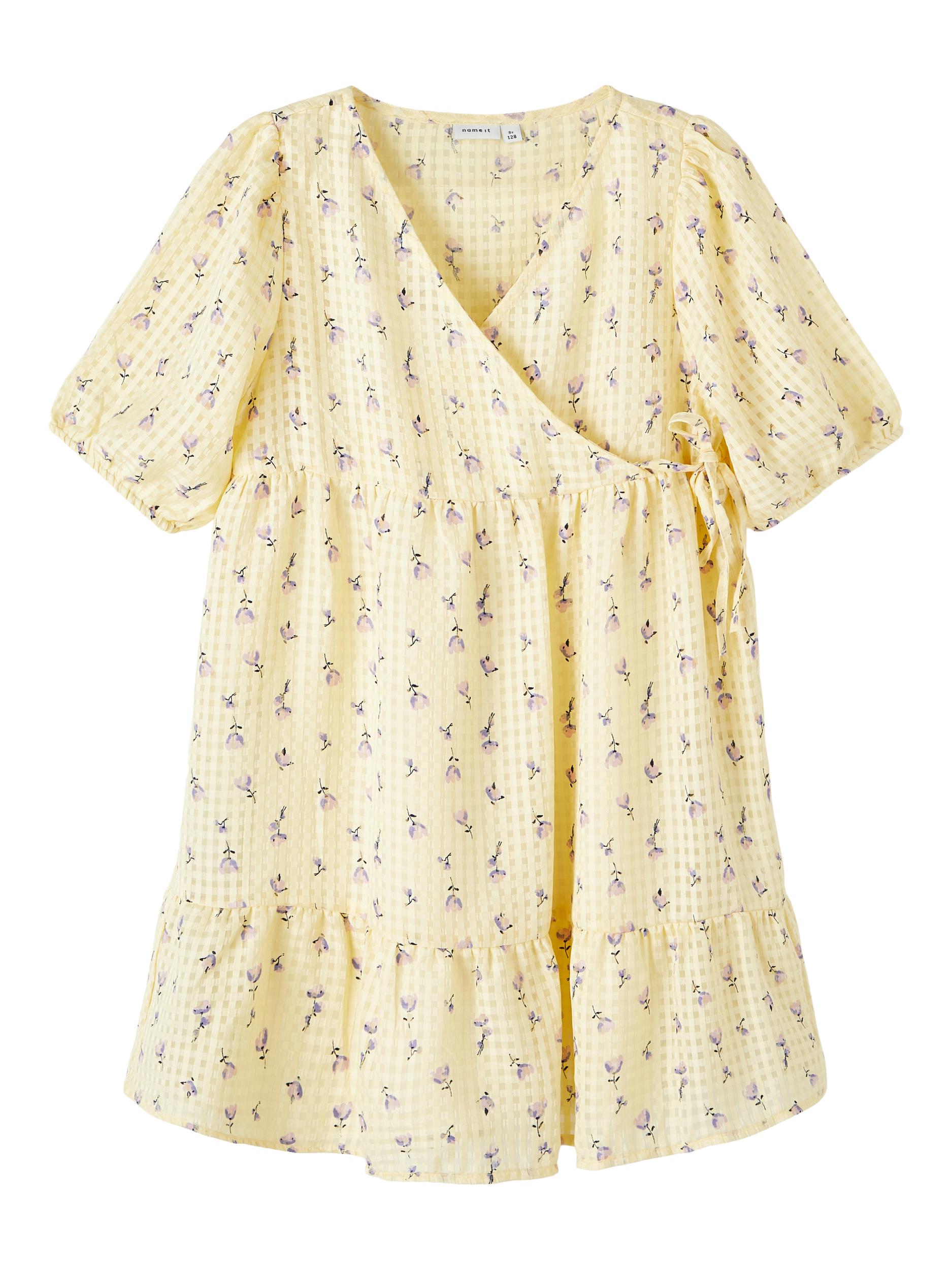 Girl's Hinage Short Sleeve Wrap Dress-Front View