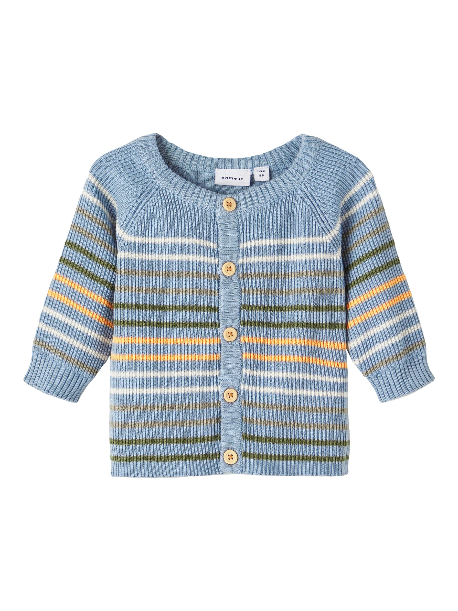 Boy's Dusty Blue Hopas Long Sleeve Knit Cardigan-Front View