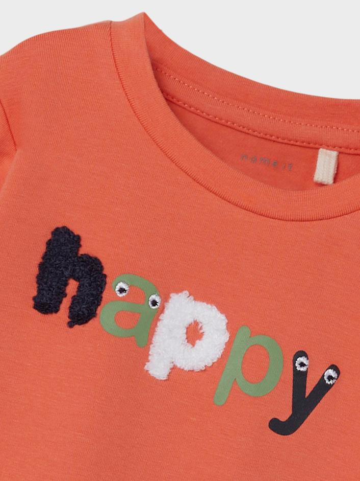 Boy's Coral Dacon Long Sleeve Top-Close Up View
