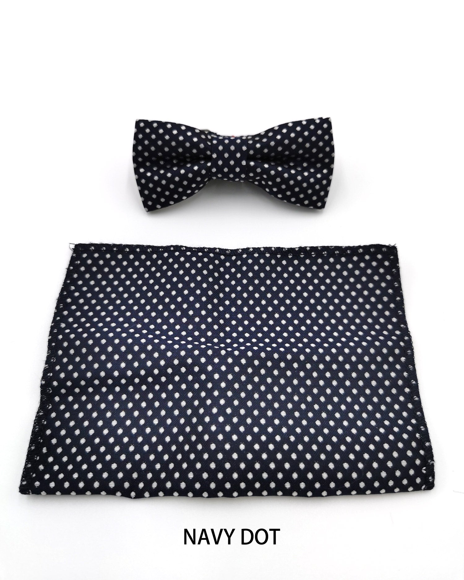 Benetti Boys Bow & Pocket Square - Navy Dot