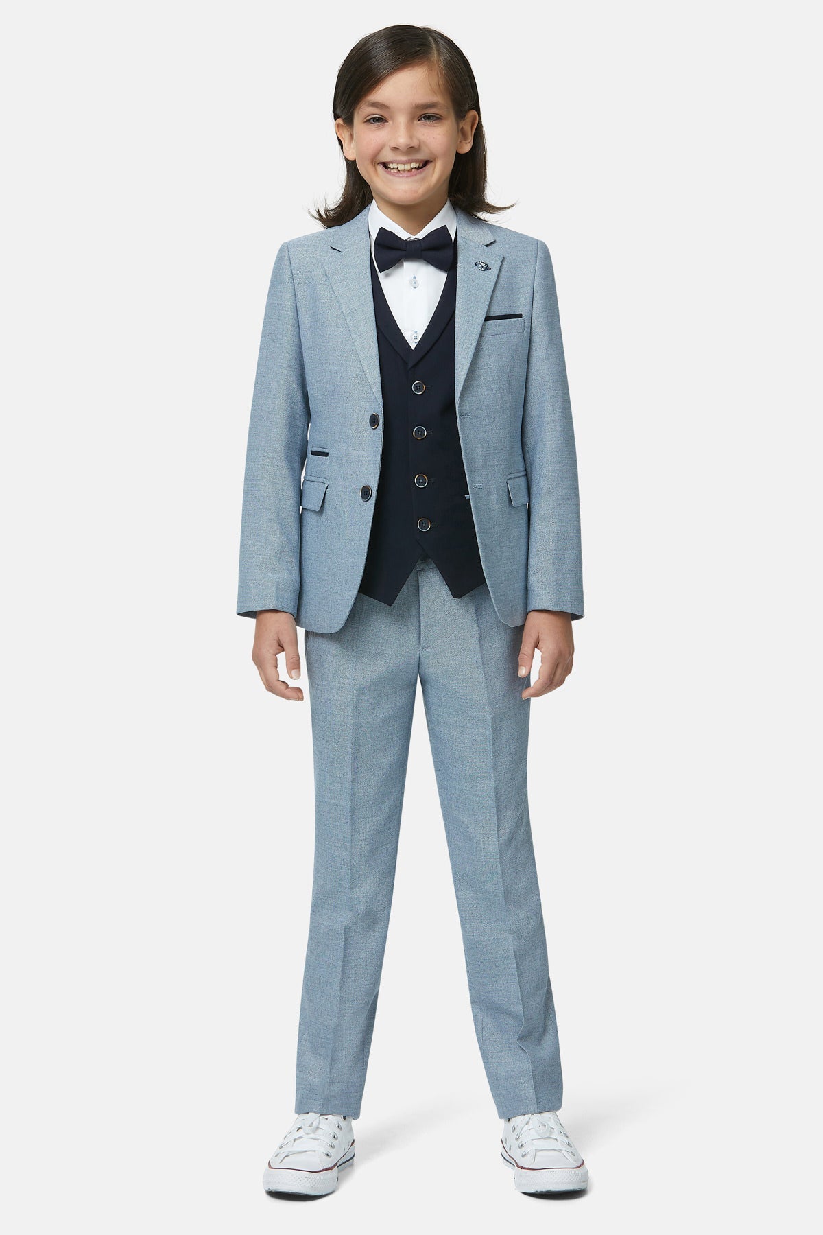 Boys Napoli Smoke 3 Piece Suit-Model Full Front View