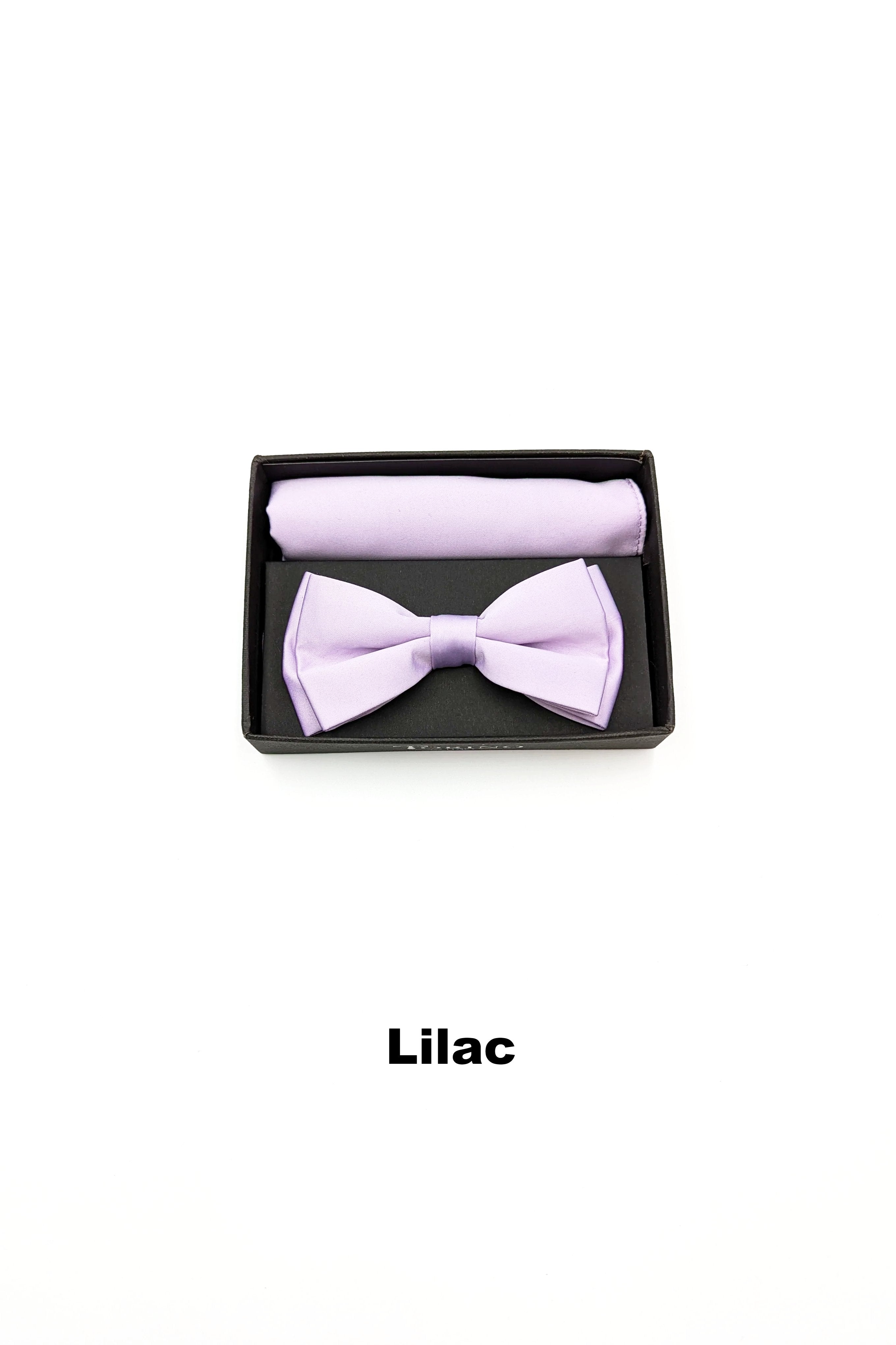 Satin Mens Lilac Bow and Pocket Square