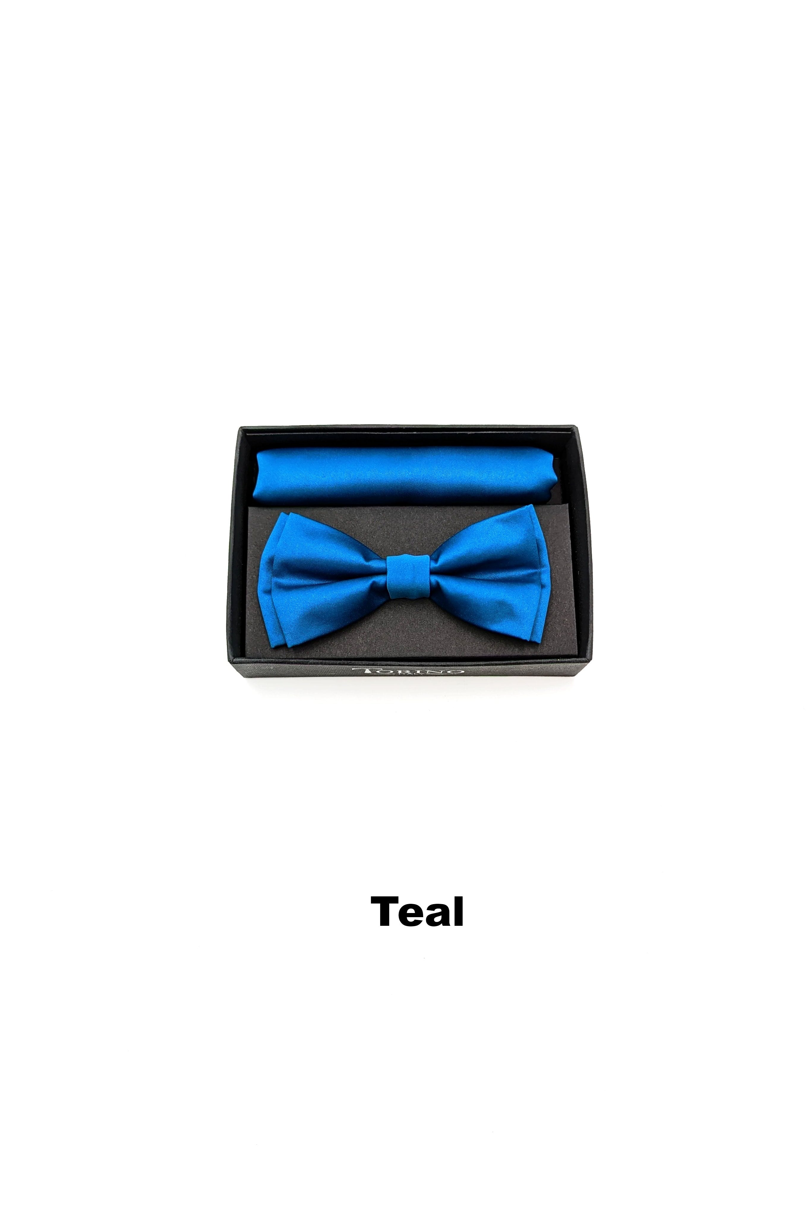 Satin Mens Teal Bow and Pocket Square