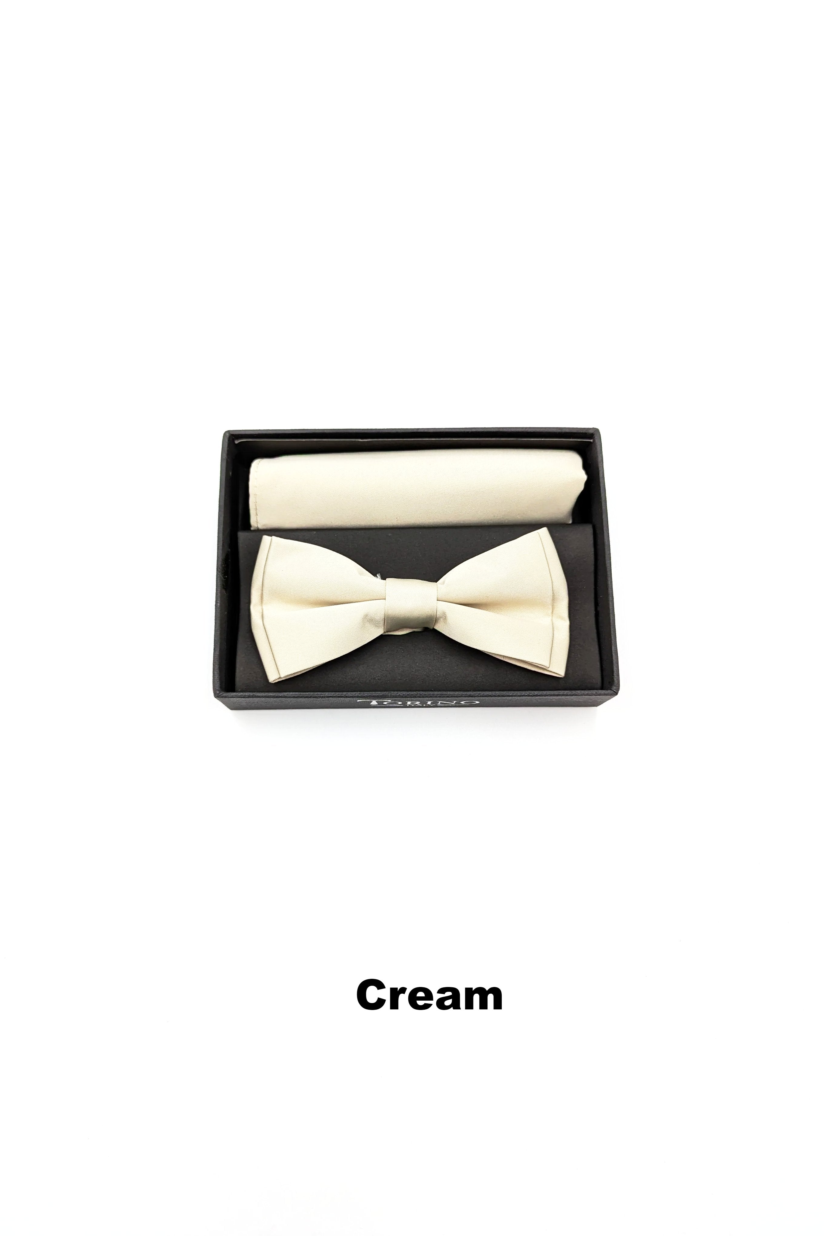 Satin Mens Cream Bow and Pocket Square