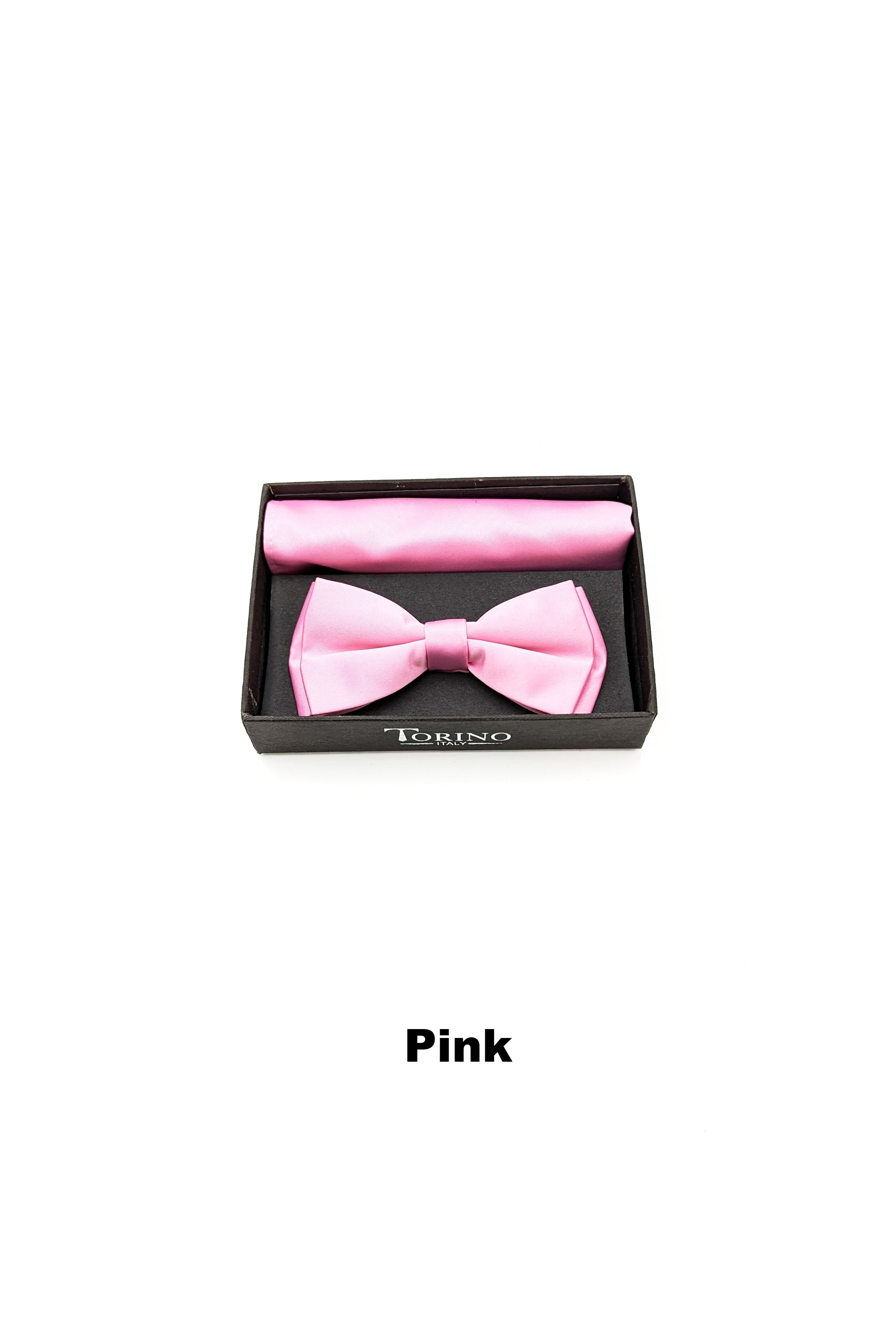 Satin Mens Pink Bow and Pocket Square