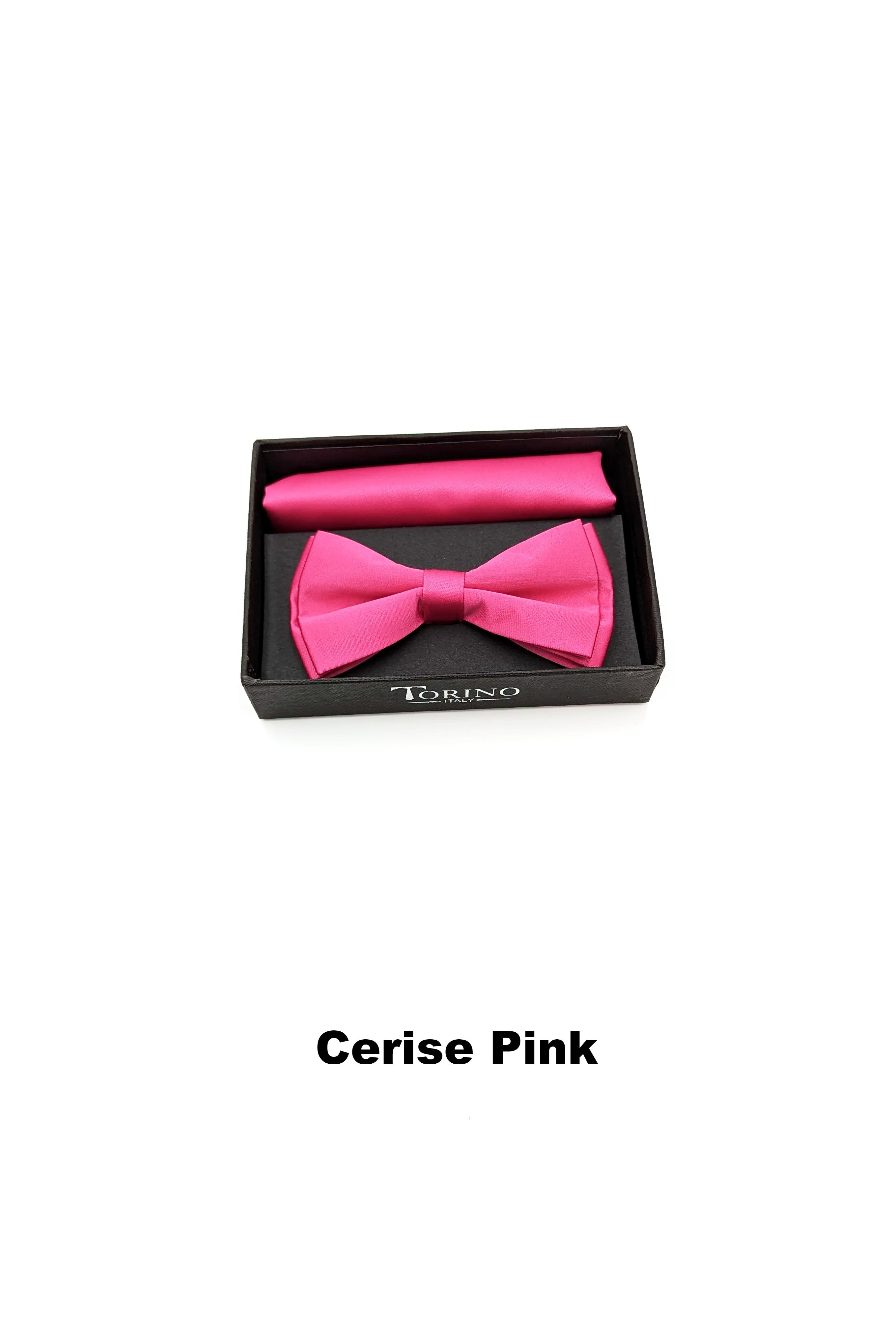 Satin Mens Cerise Pink Bow and Pocket Square