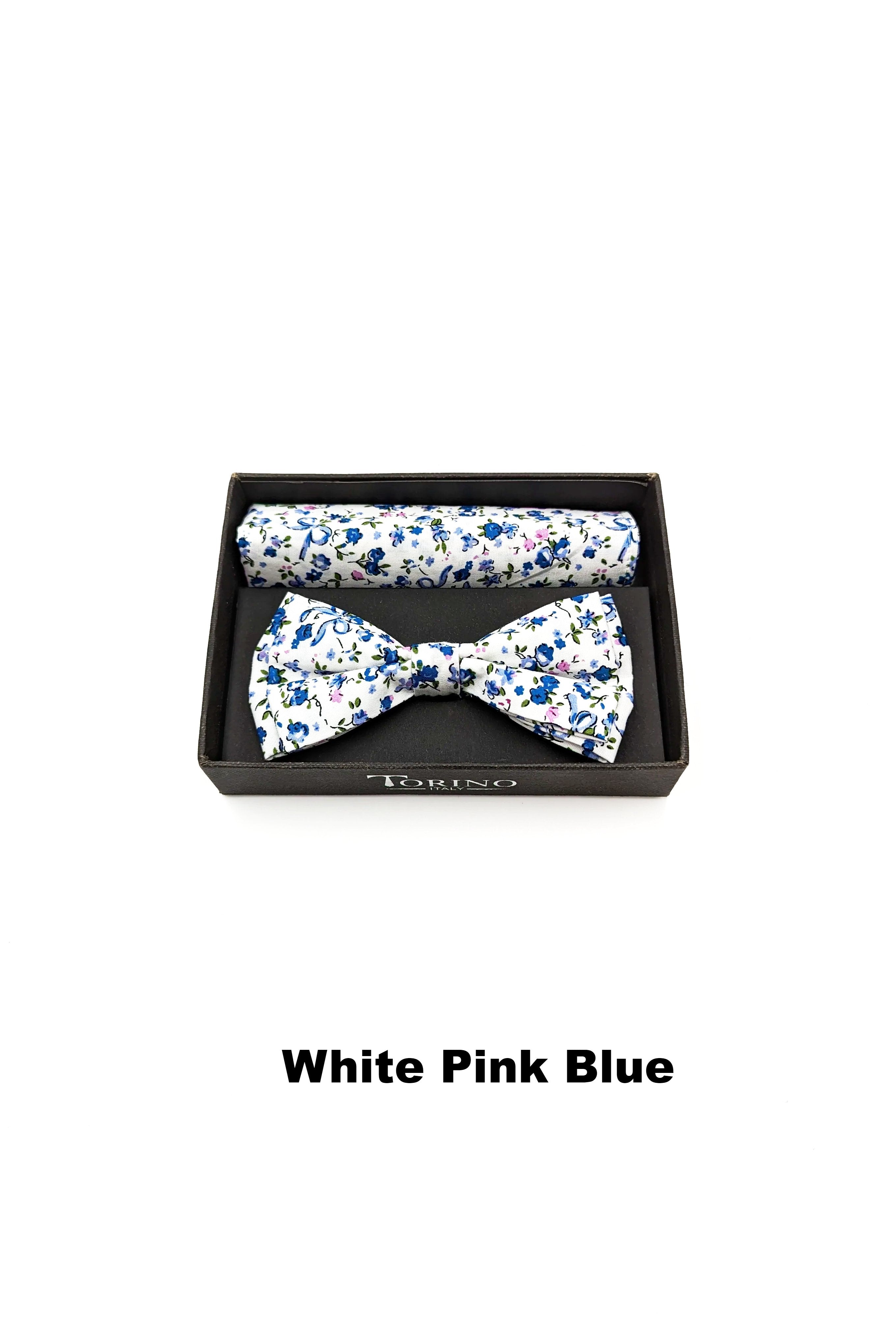 TORINO Floral Mens Bow and Pocket Square Navy Pink Red back view