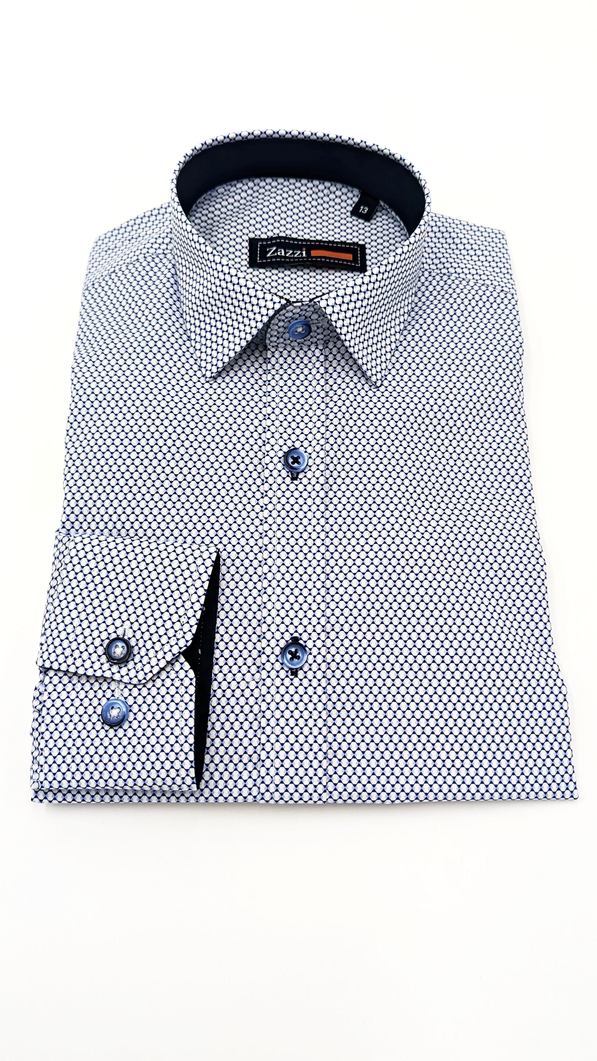 Boys Navy Blue Circle Pattern Shirt