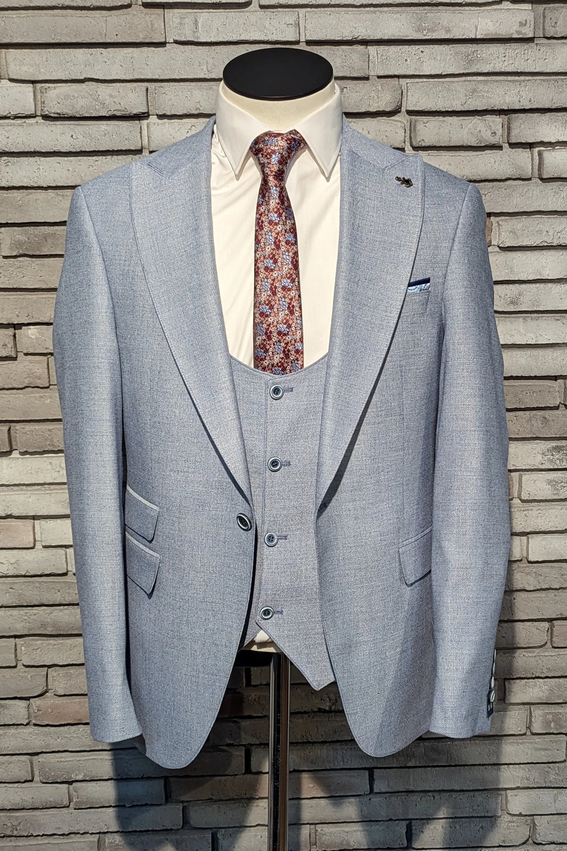 Mens Napoli Smoke 3 Piece Suit